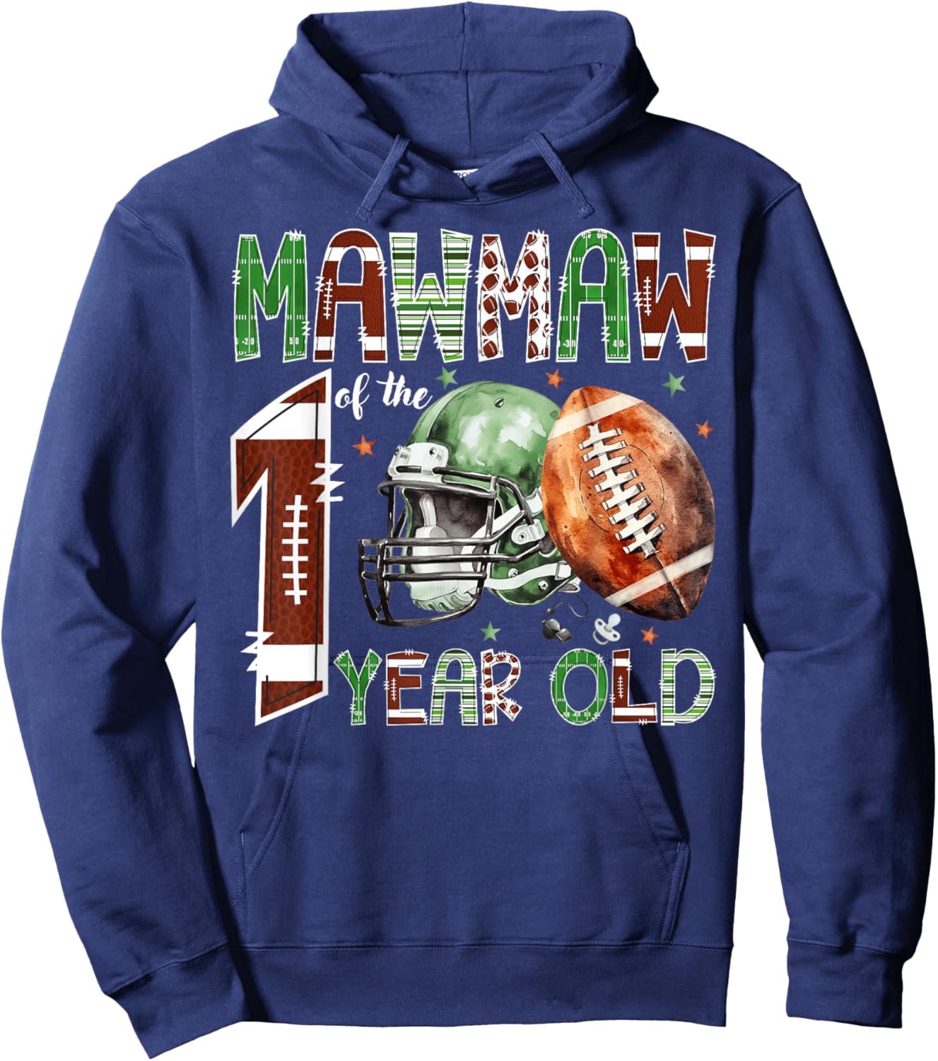Mawmaw of The 1 Year Old Football Lover 1st Birthday Boy Hoodie - Hoodie | Navy