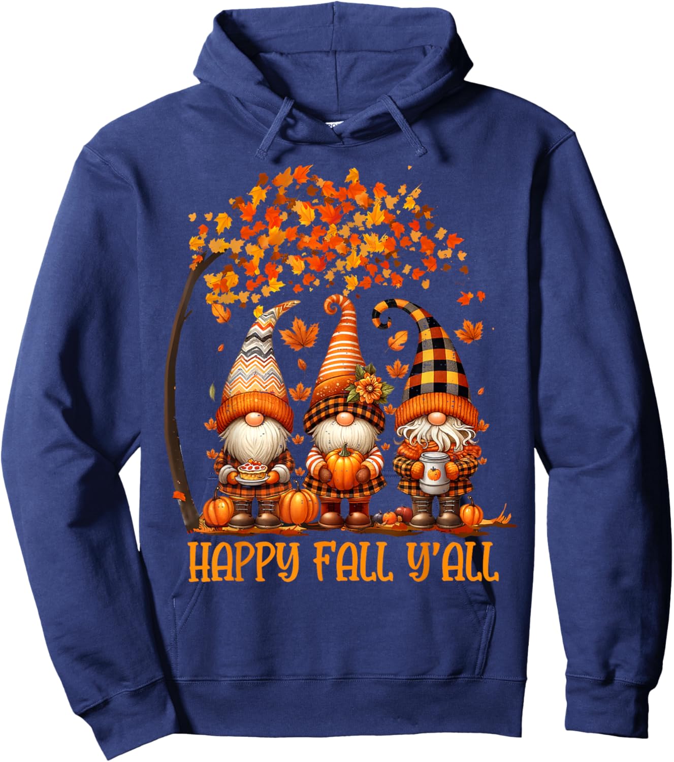 Happy Fall Y'all Gnome Pumpkin Autumn Thanksgiving Men Women Hoodie - Hoodie | Navy