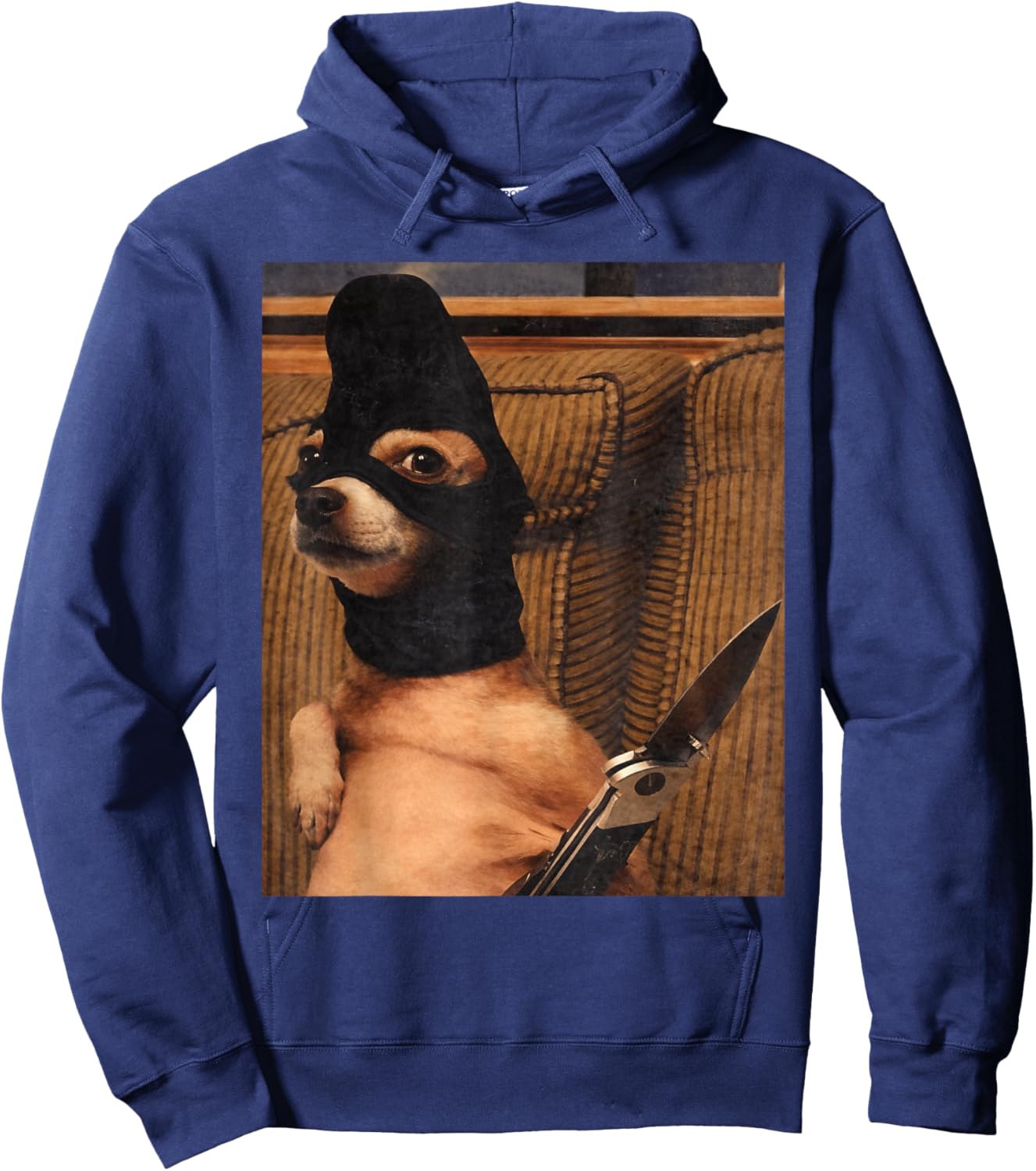 Funny Option Dog with Pocket Knife Funny Dog Art Hoodie - Hoodie | Navy