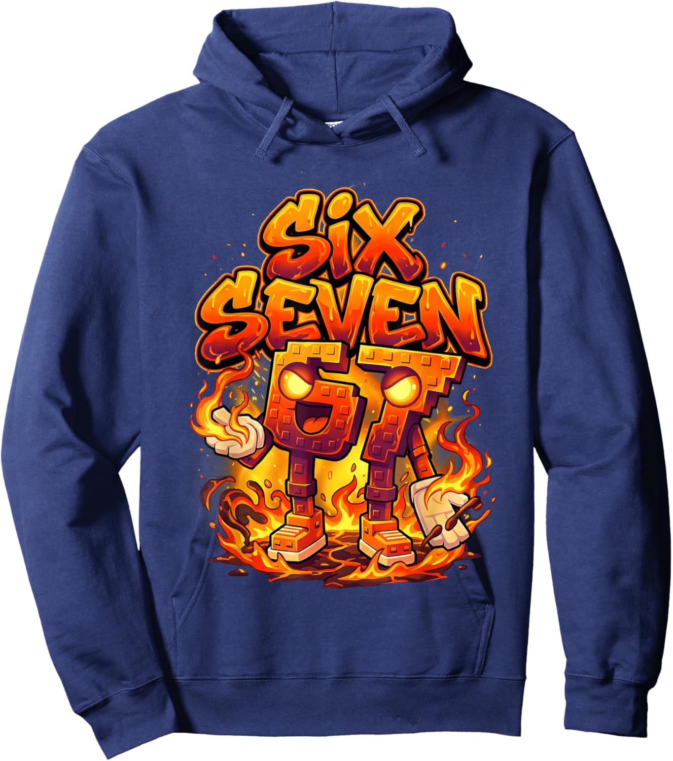 Six Seven 67 Fire Flames 6 7 Brainrot Meme Boy Kid Youth 6-7 Hoodie - Hoodie | Navy