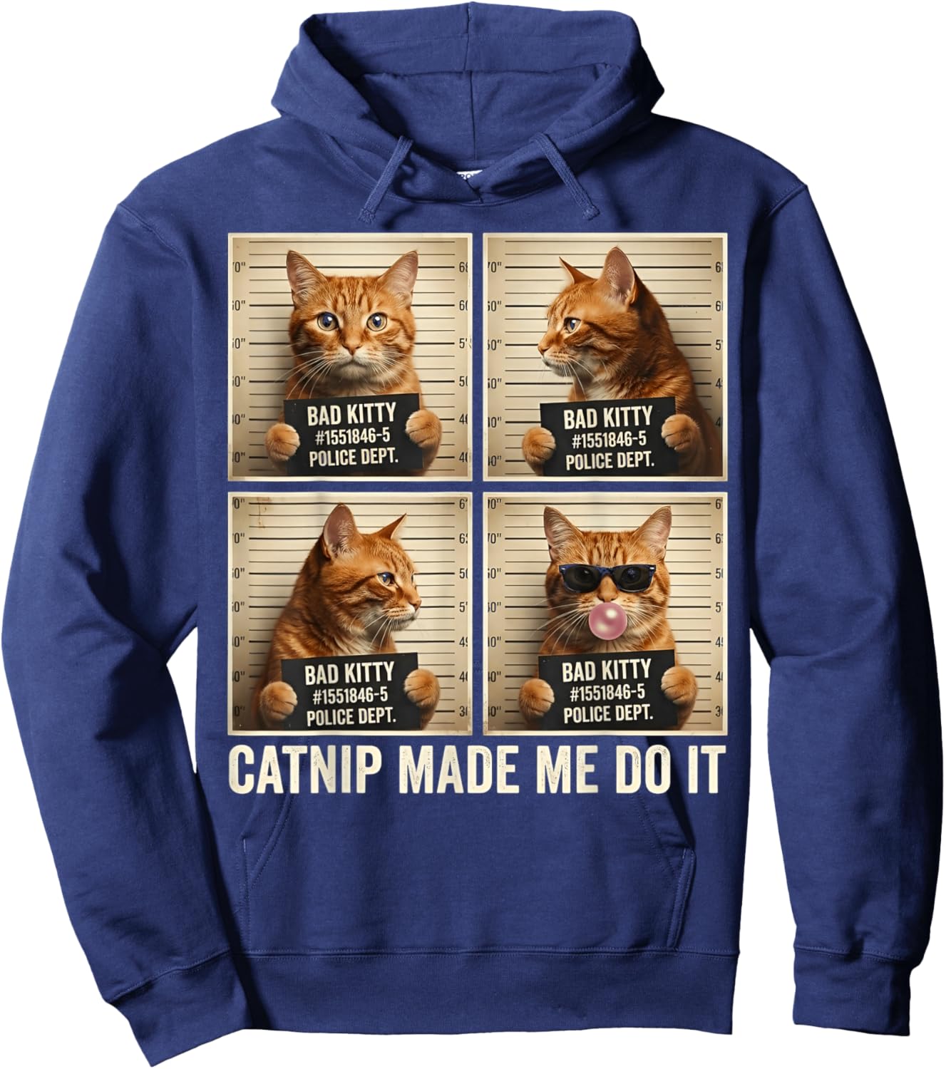 Catnip Made Me Do It Mugshot for Cat Lovers Cat Mom Cat Dad Hoodie - Hoodie | Navy