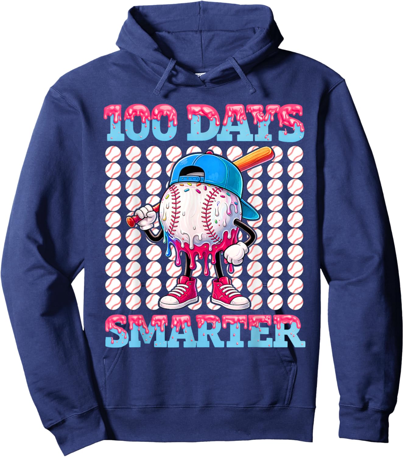 100 Days Smarter Baseball Drip Boys 100 Days of School Kids Hoodie - Hoodie | Navy