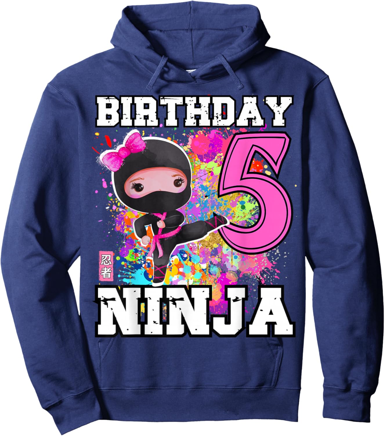 Birthday Ninja 5 Year Old Girl Hoodie - Hoodie | Navy