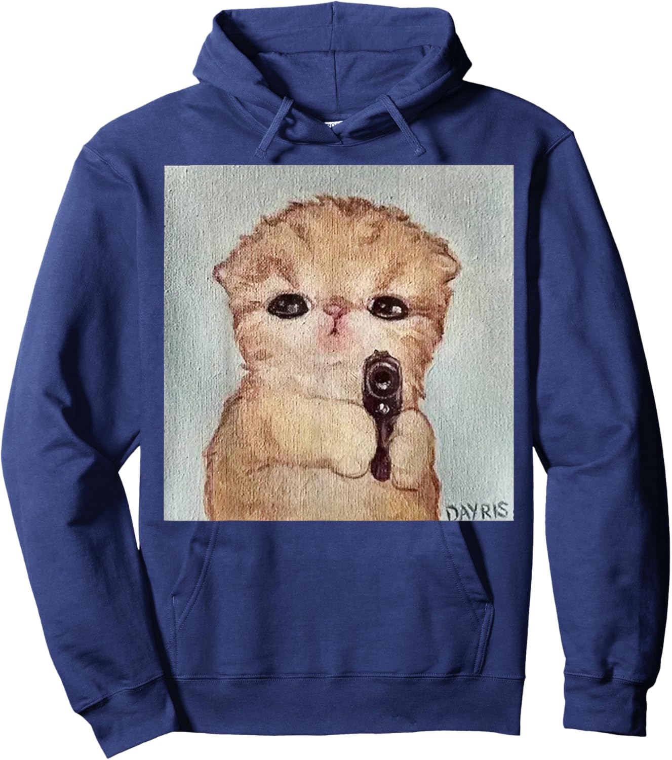 Angry Kitty with Gun Funny Cat Meme Kawaii Kitty Joke Hoodie - Hoodie | Navy