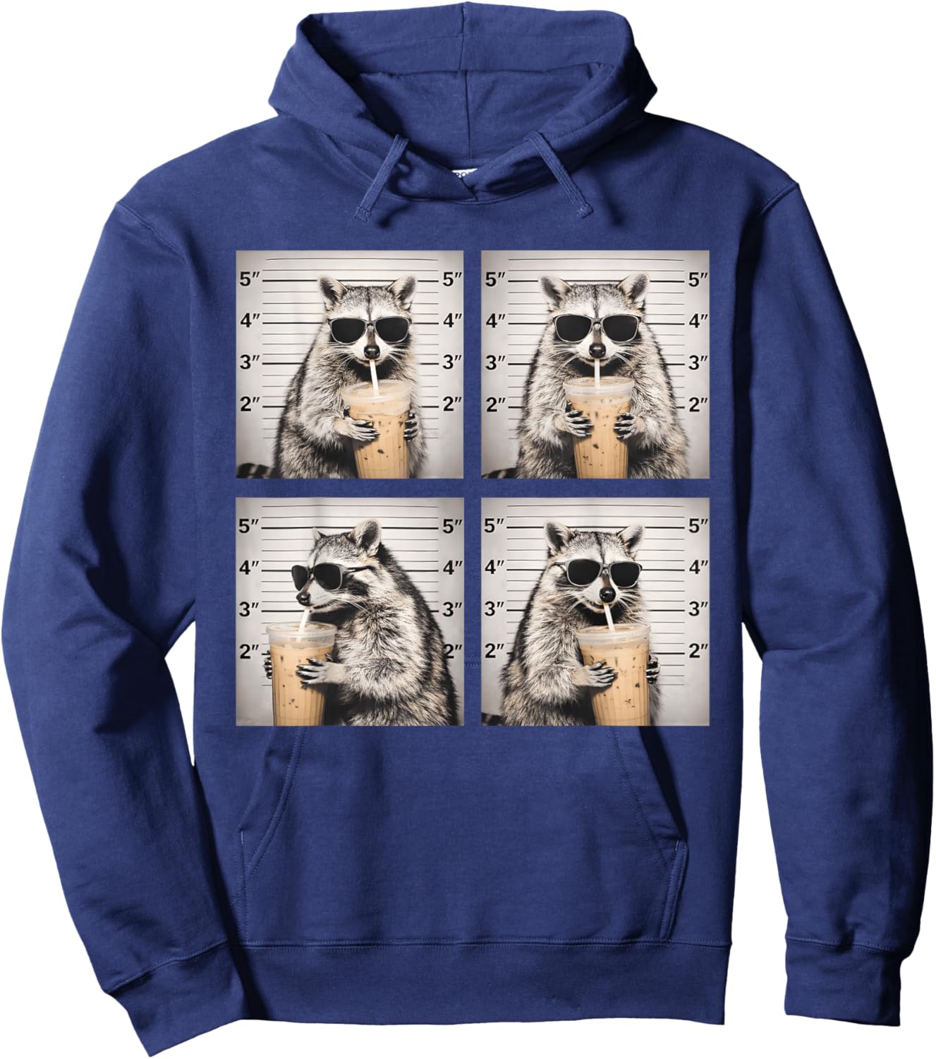 Raccoon Drinking Iced Coffee Funny Mugshot Animal Meme Cool Hoodie - Hoodie | Navy
