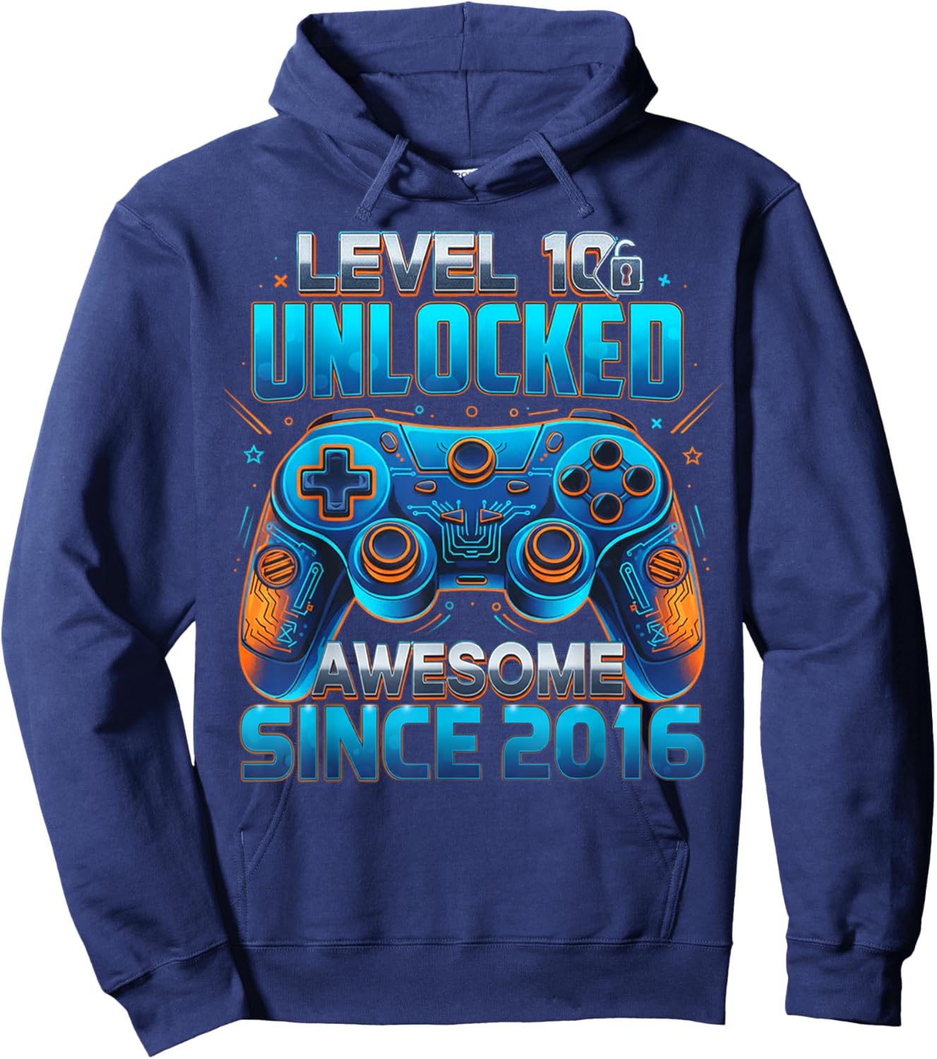 Level 10 Unlocked Awesome Since 2016 10th Birthday Gaming Hoodie - Hoodie | Navy