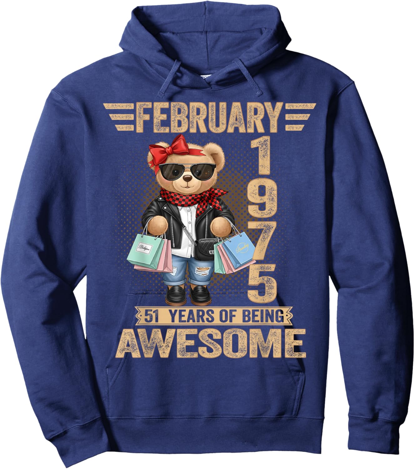 51 Year Old February 1975 Teddy Bear 51st Birthday Women Hoodie - Hoodie | Navy