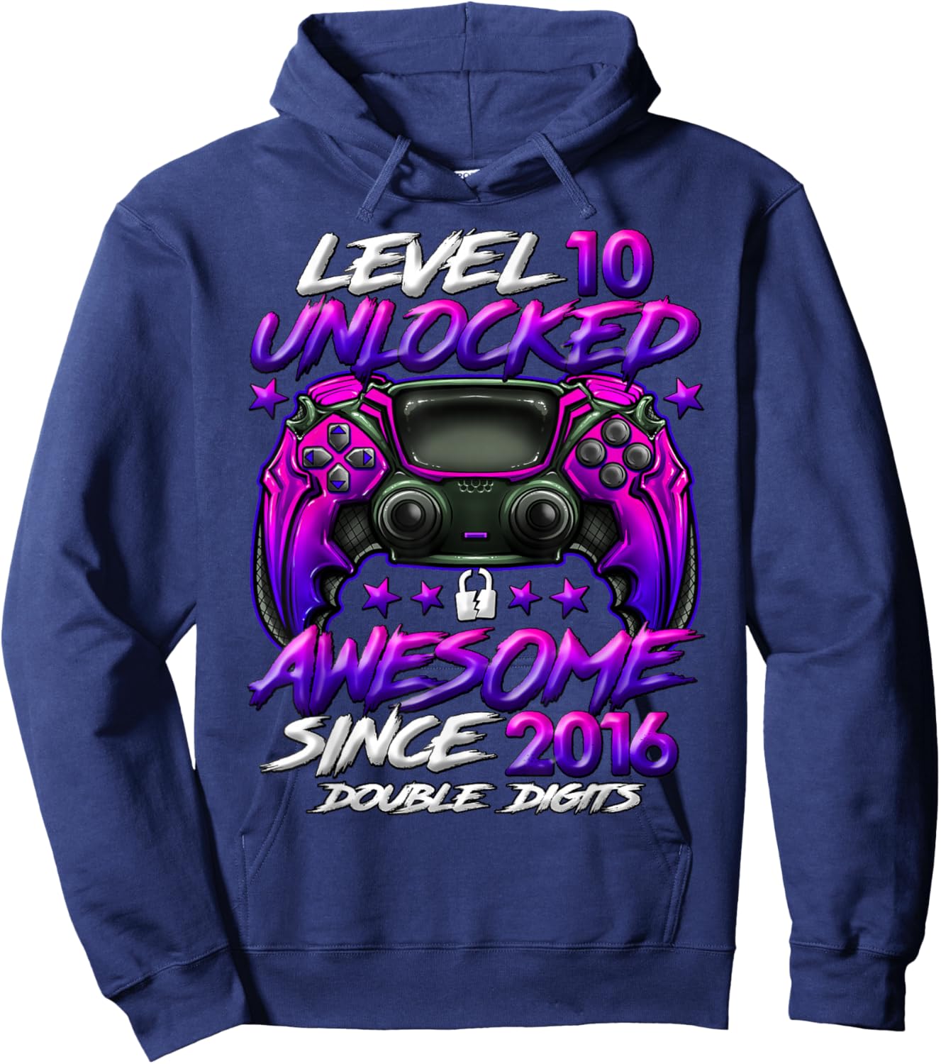Official Double Digits Level 10 Unlocked 10th Birthday Boy Hoodie - Hoodie | Navy