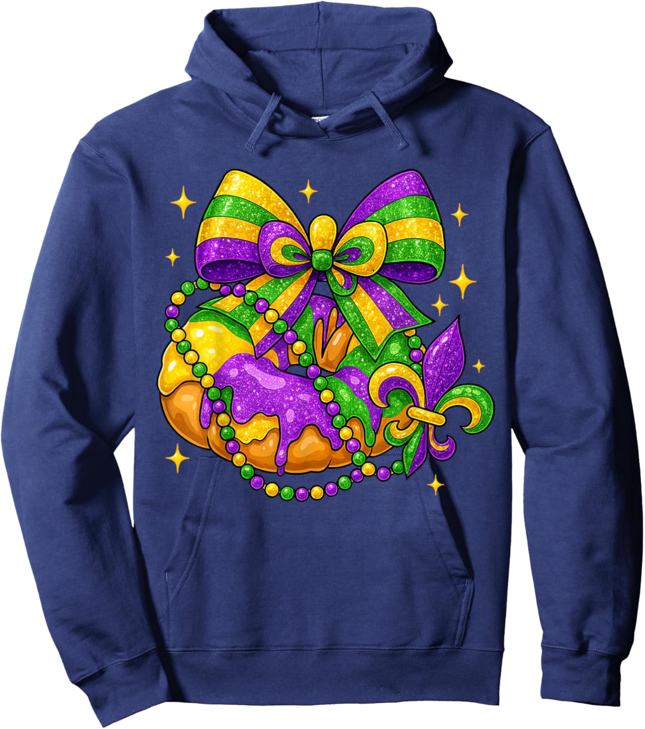 Mardi Gras King Cake Season Coquette Bow Fleur De Lis Hoodie - Hoodie | Navy