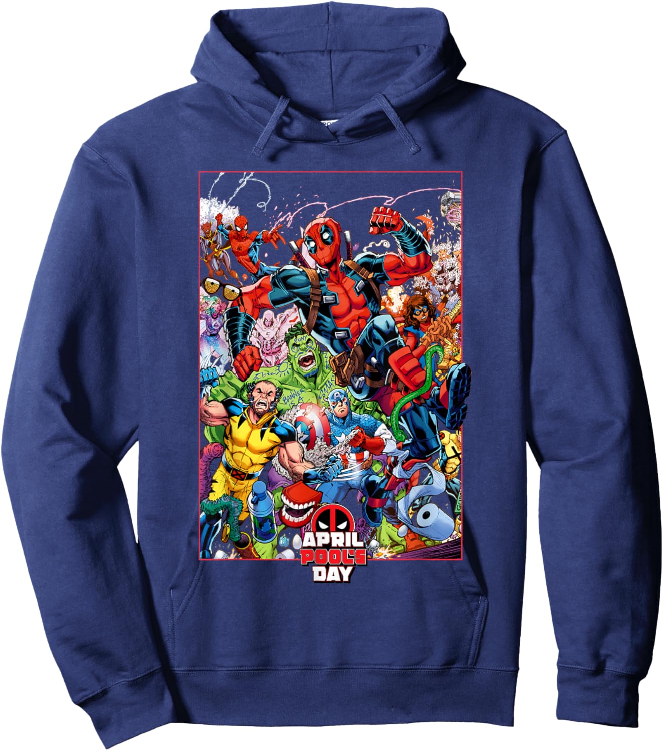 Marvel Comics Deadpool April Pool’s Day Hero Group Poster Hoodie - Hoodie | Navy