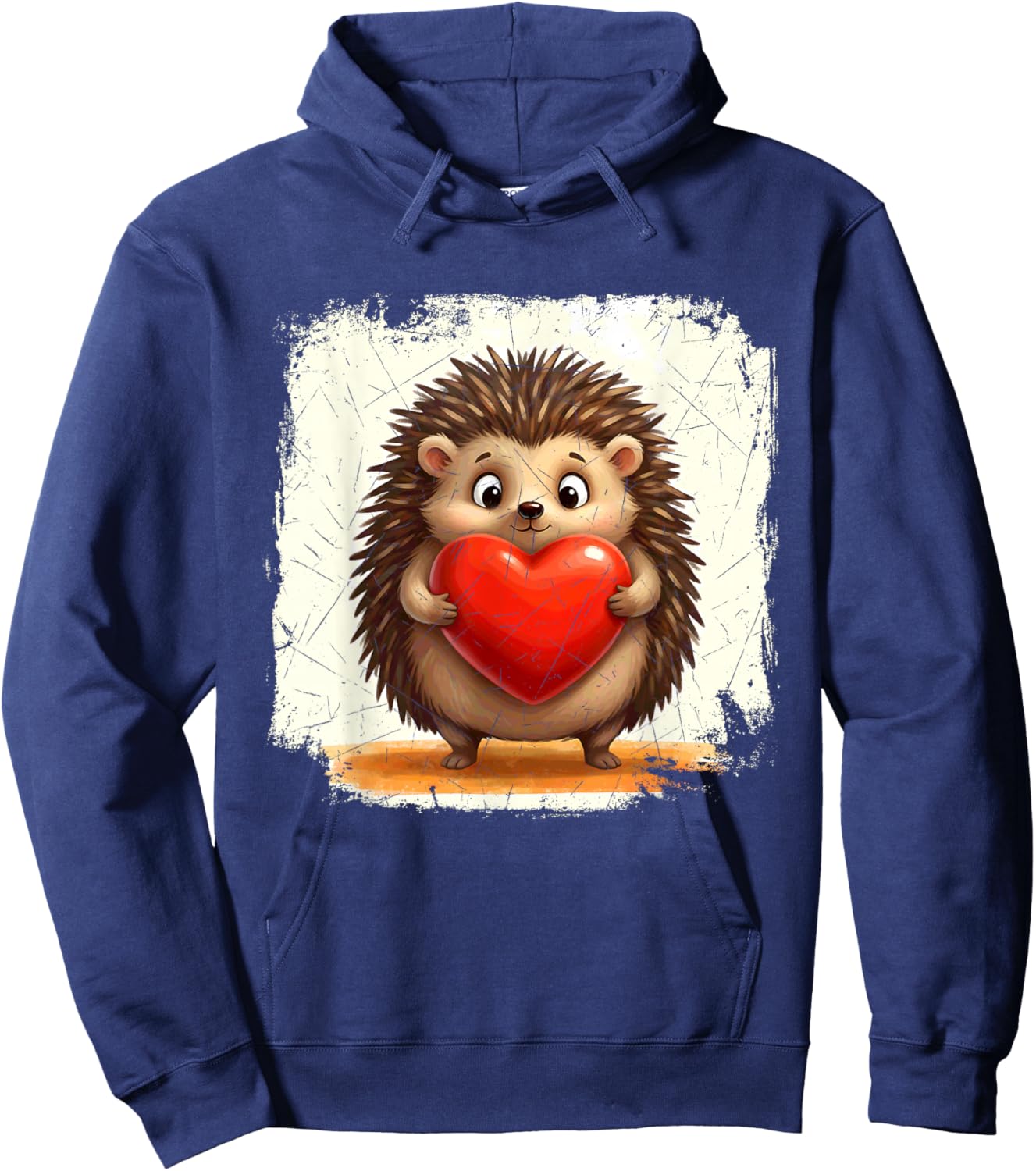Hedgehog Chubby Holding a Heart Valentines Day Hoodie - Hoodie | Navy