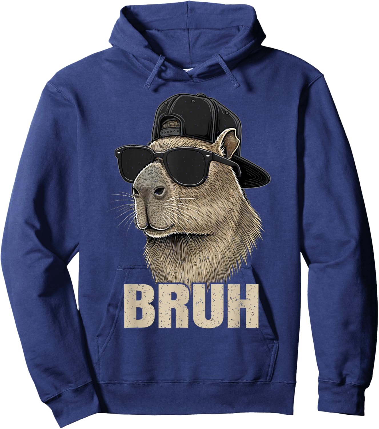 Cute Bruh Meme Capybara Lover Chill Sunglasses Boys Hoodie - Hoodie | Navy