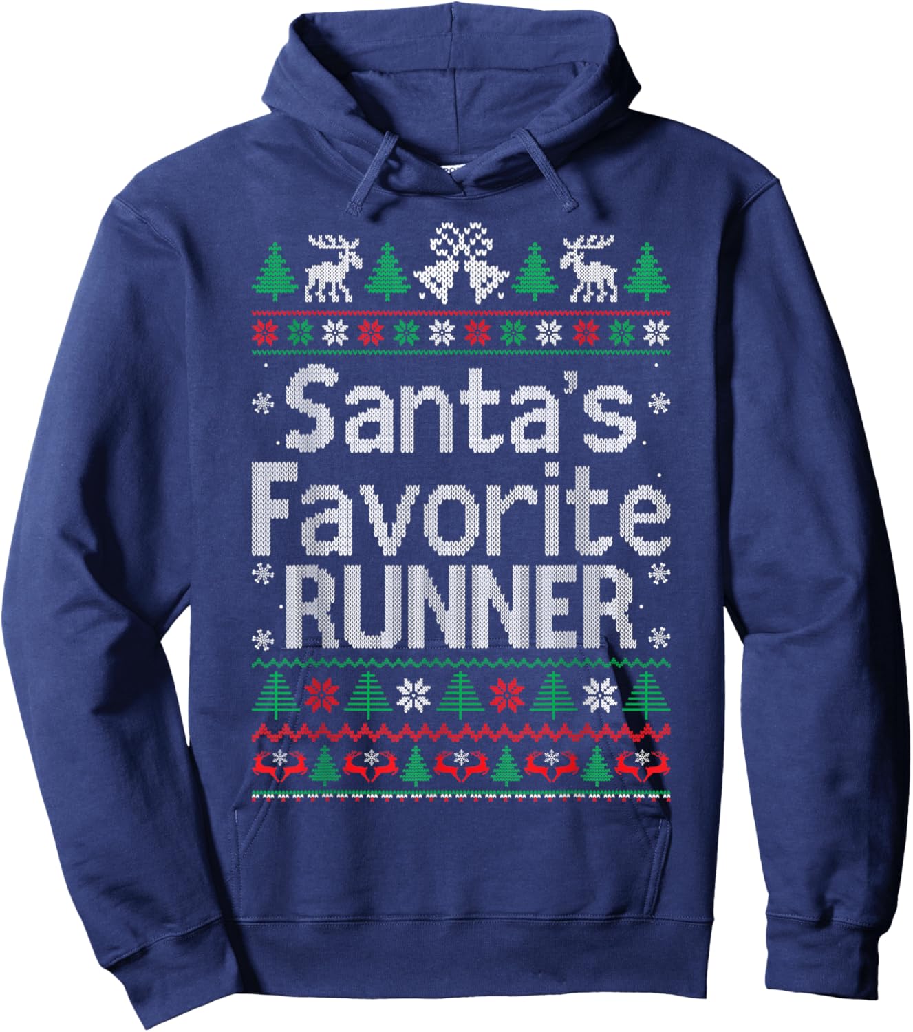 Santa Favorite Runner Running Christmas Sweater Ugly Xmas Hoodie - Hoodie | Navy