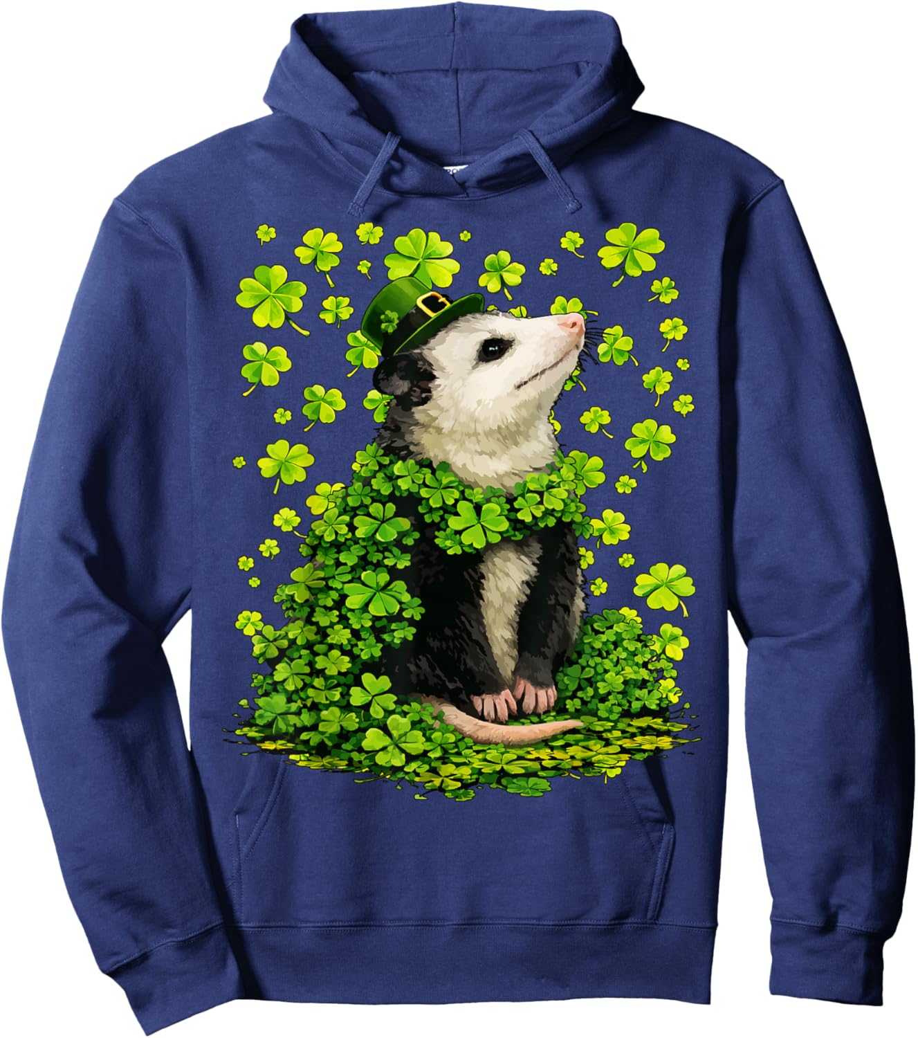 Lucky Opossum with Shamrocks Clovers St Patricks Day Possum Hoodie - Hoodie | Navy