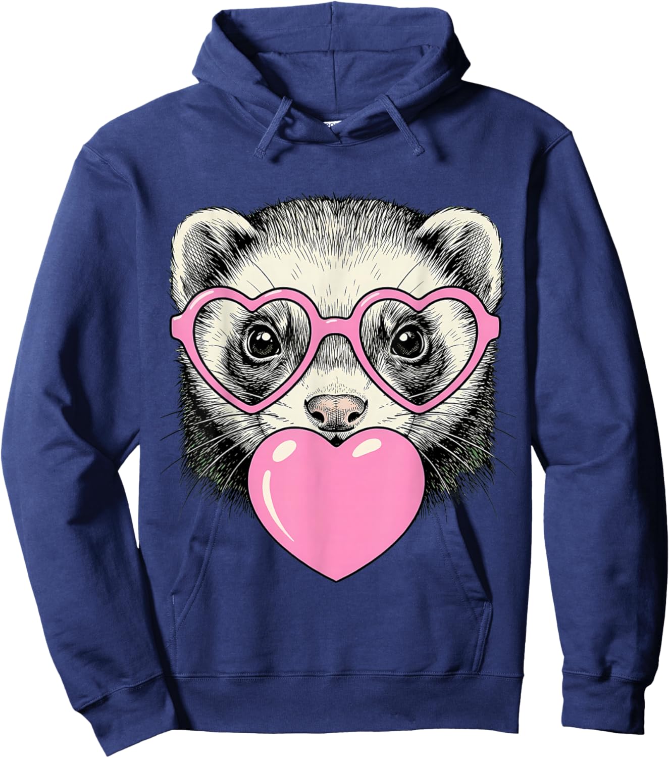 Cute Ferret Blowing Pink Valentine Heart Bubble Gum Hoodie - Hoodie | Navy