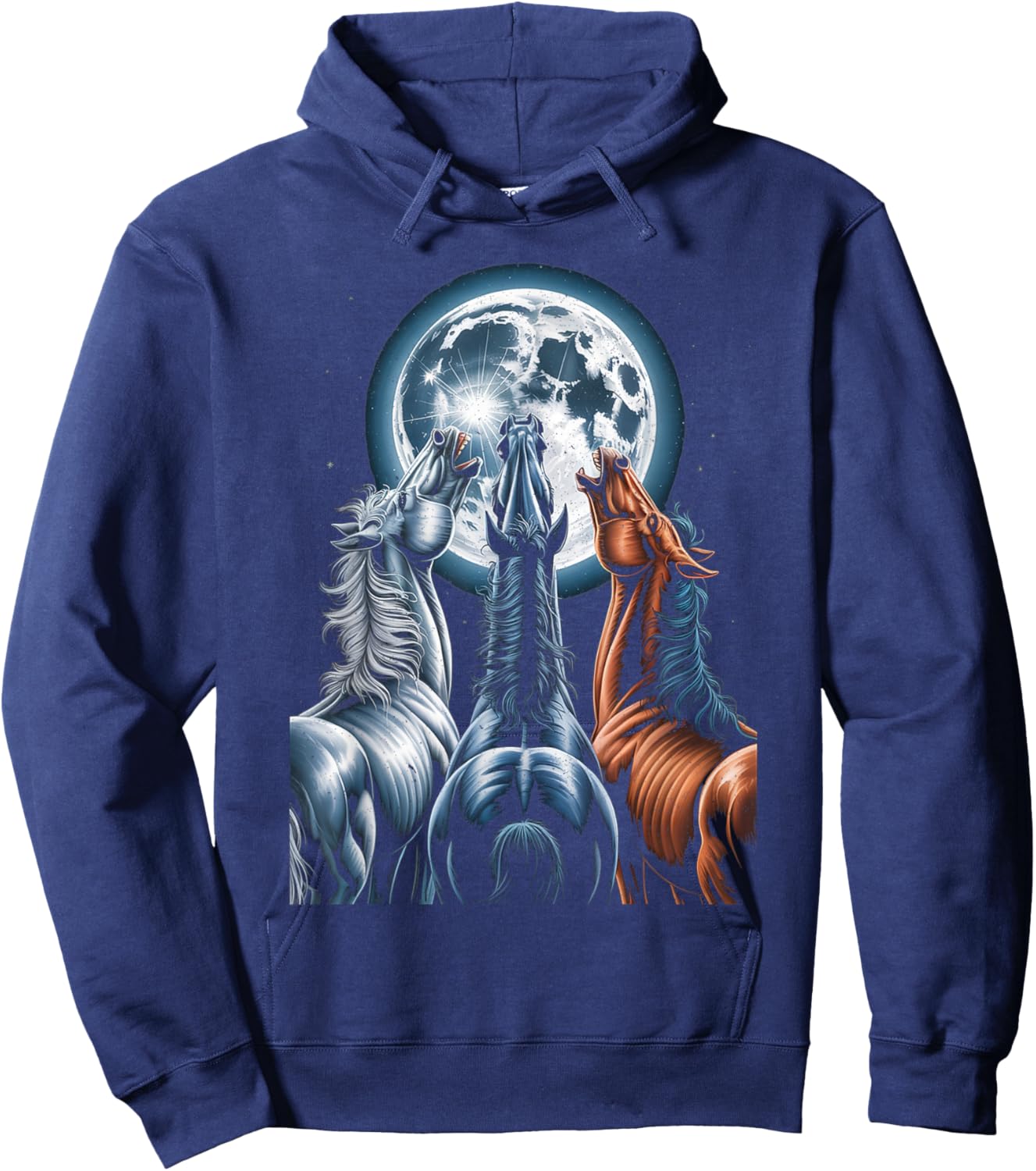 3 Horses Howling at The Moon Funny Horse Lover Equestrian Hoodie - Hoodie | Navy