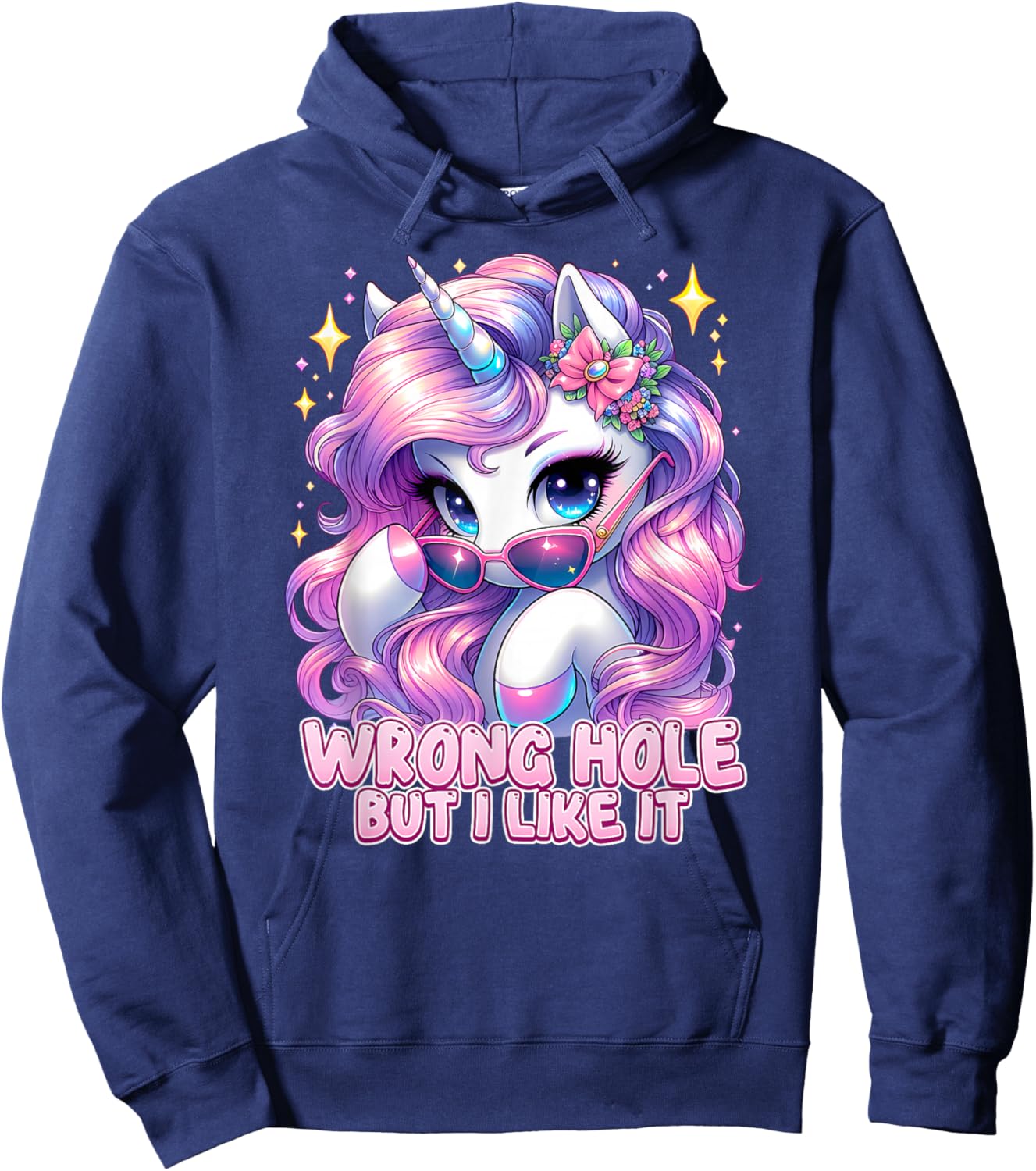 Wrong Hole BUT I Like IT Funny Inappropriate Cringe Unicorn Hoodie - Hoodie | Navy