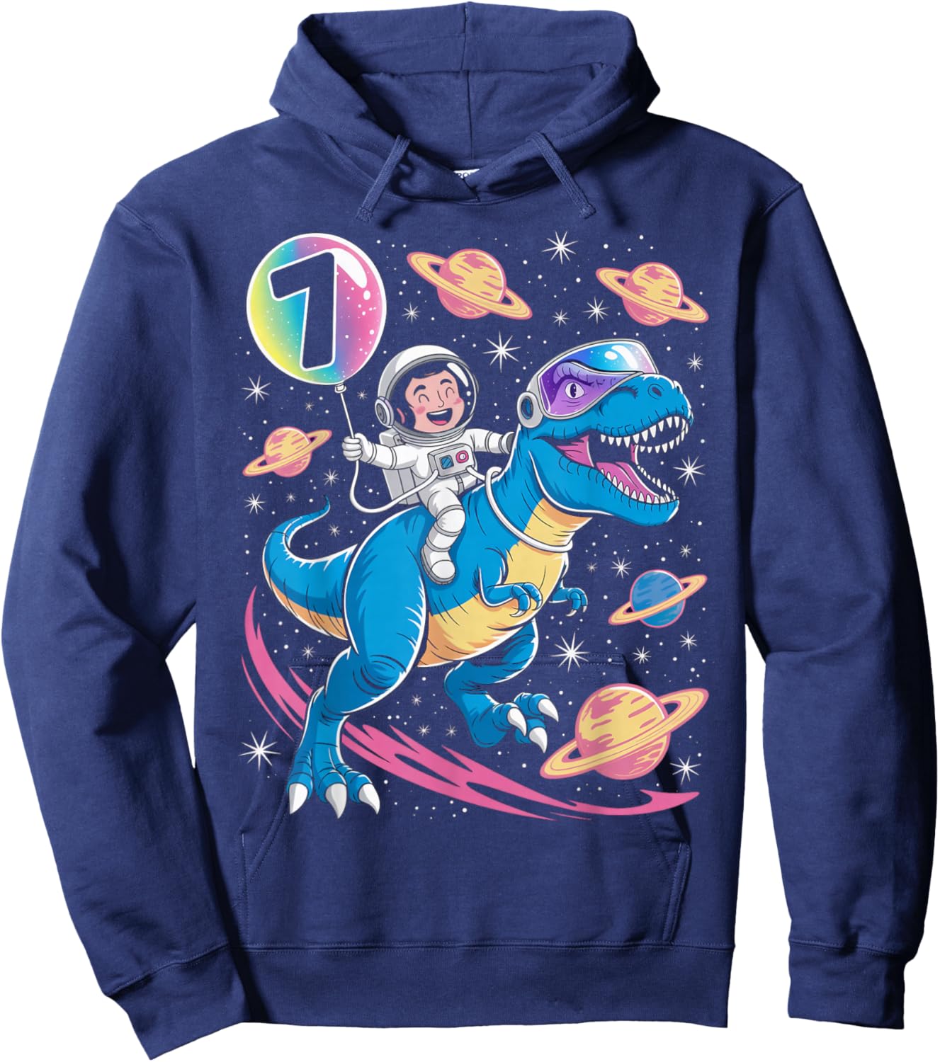 Astronaut Trex Dinosaur 7 Years Old Space Kids 7th Birthday Hoodie - Hoodie | Navy