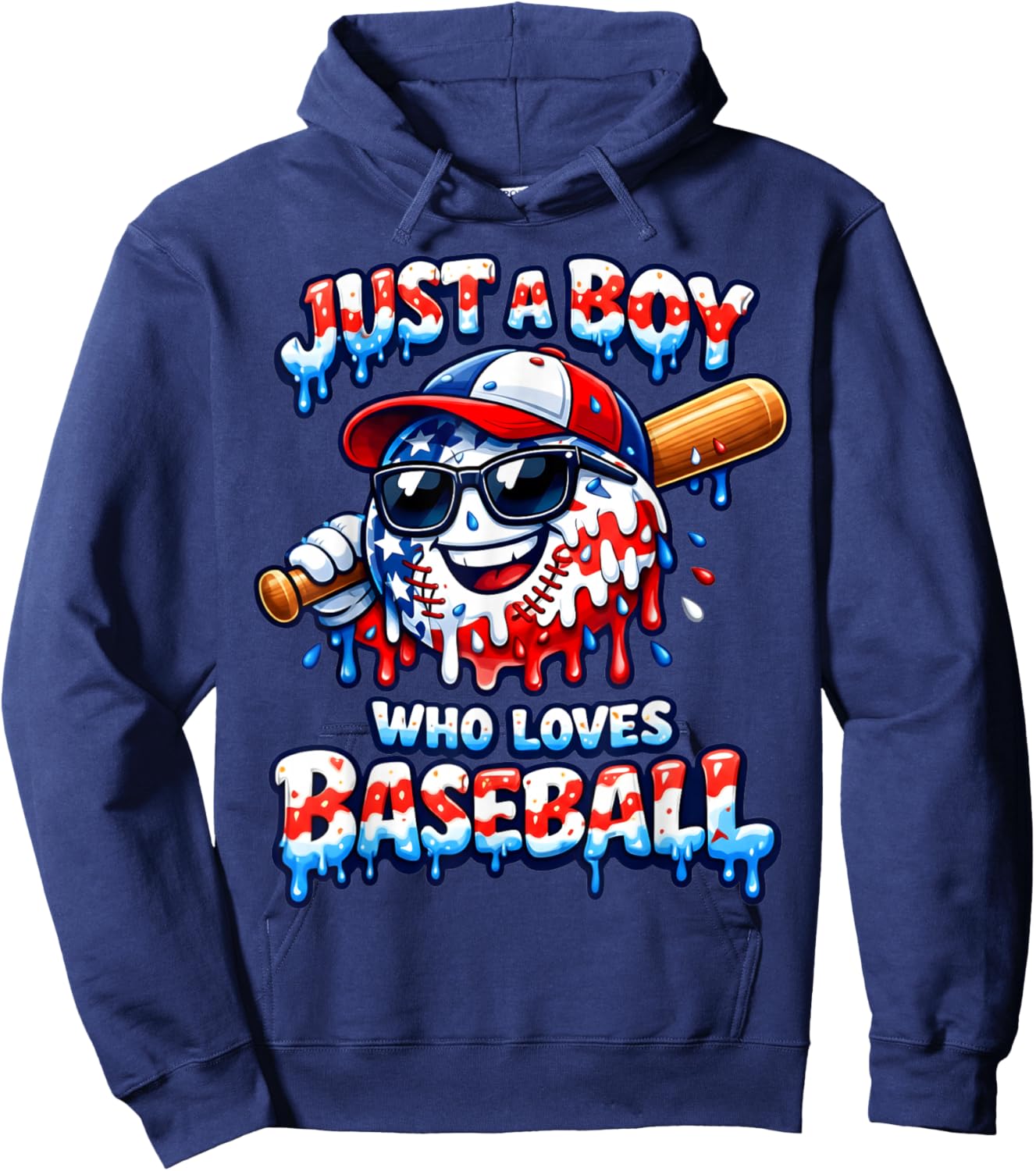 Just A Boy Who Loves Baseball Patriotic Drip for Youth Boys Hoodie - Hoodie | Navy