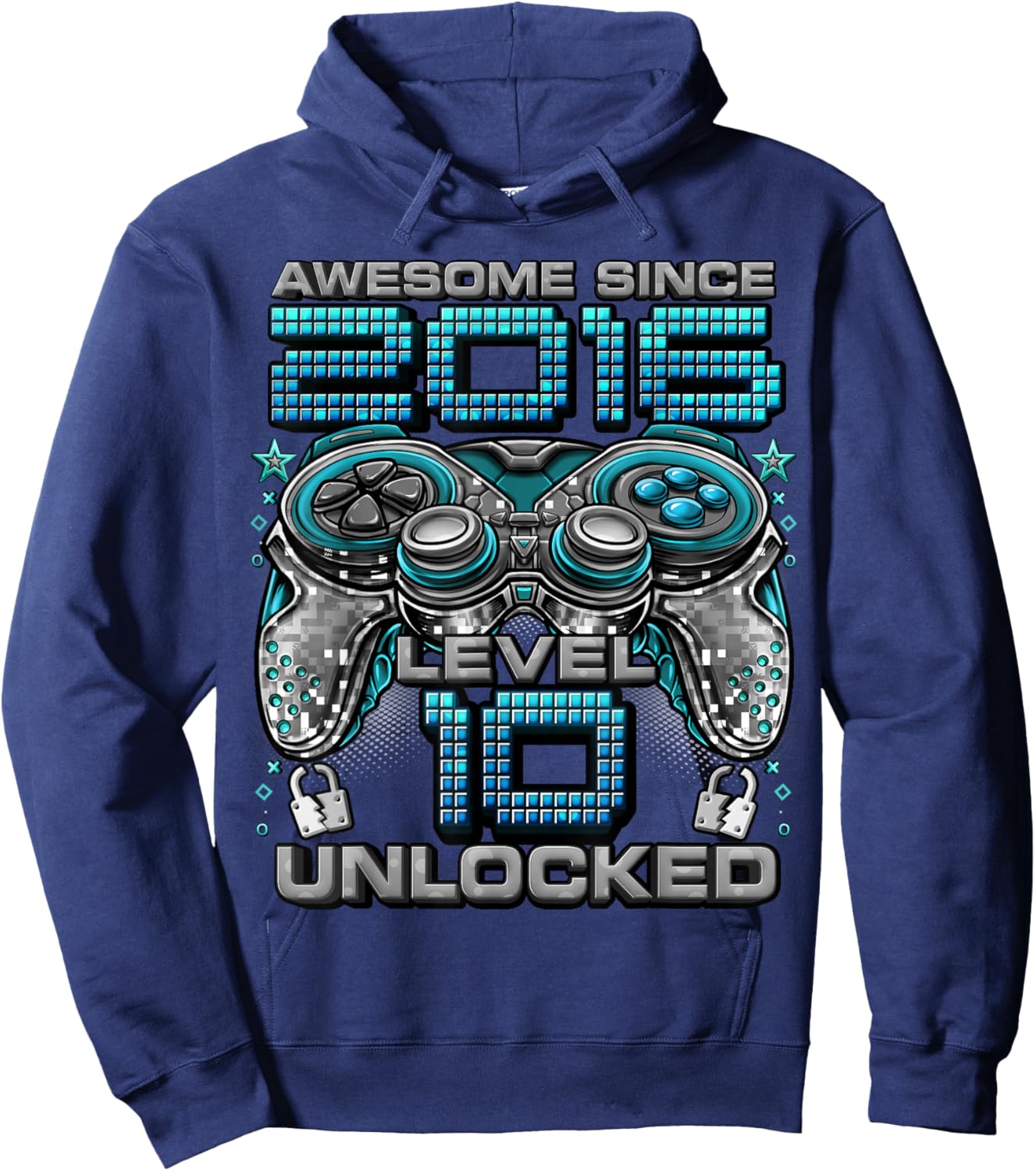 Level 10 Unlocked Awesome Since 2016 10th Birthday Gaming Hoodie - Hoodie | Navy