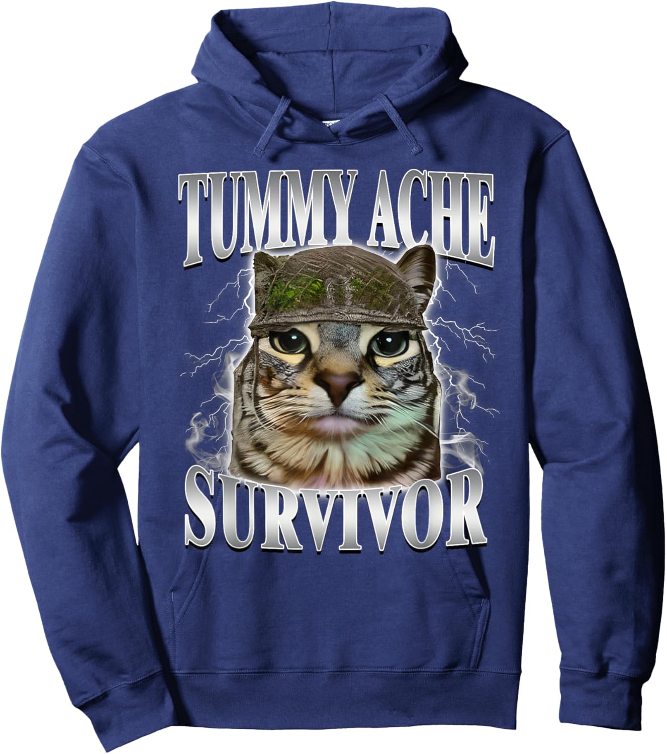 Tummy Ache Survivor Funny Cat Meme Hoodie - Hoodie | Navy