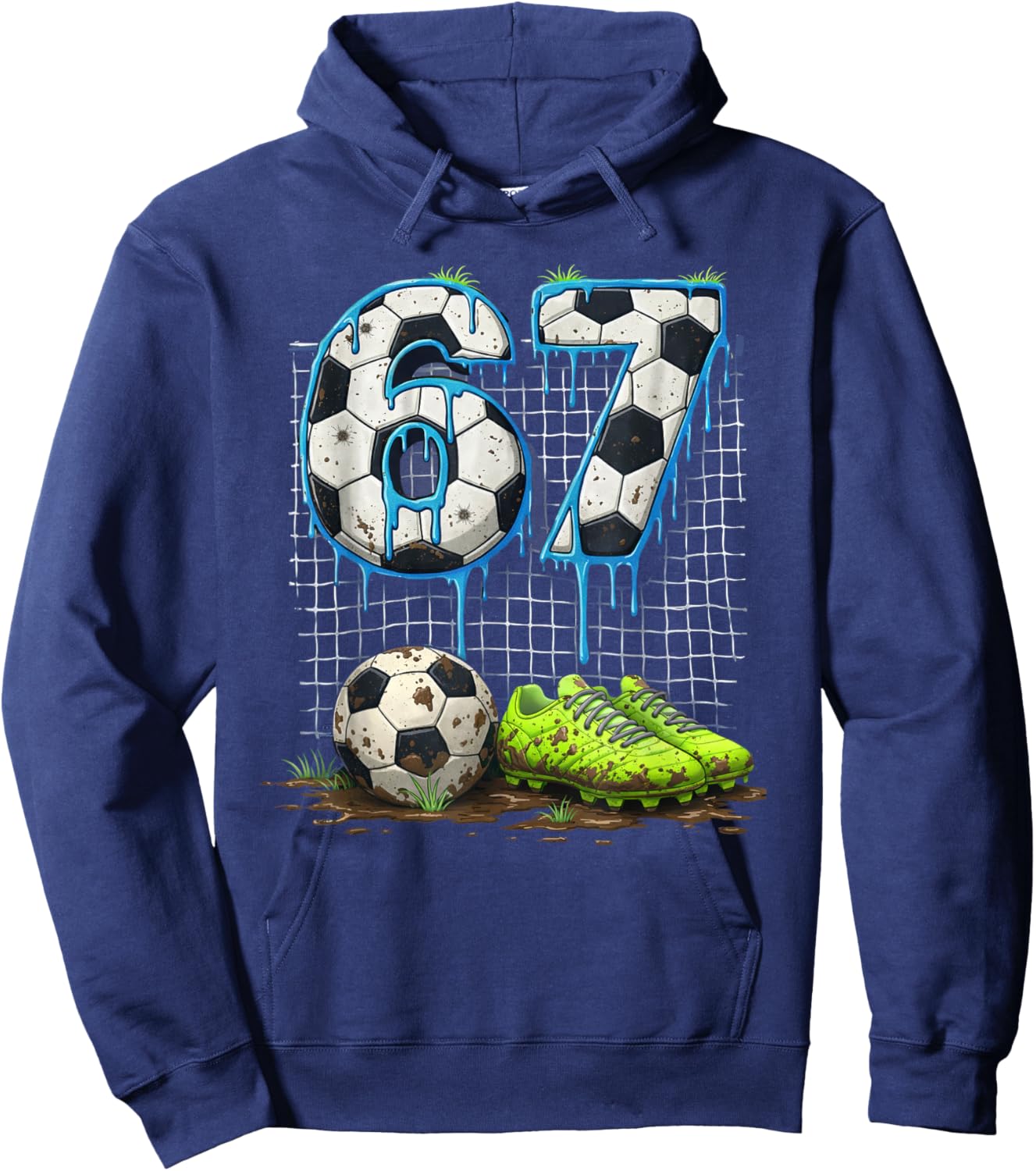 Soccer 67 Six Seven Funny Gen Alpha Meme Drip Hoodie - Hoodie | Navy