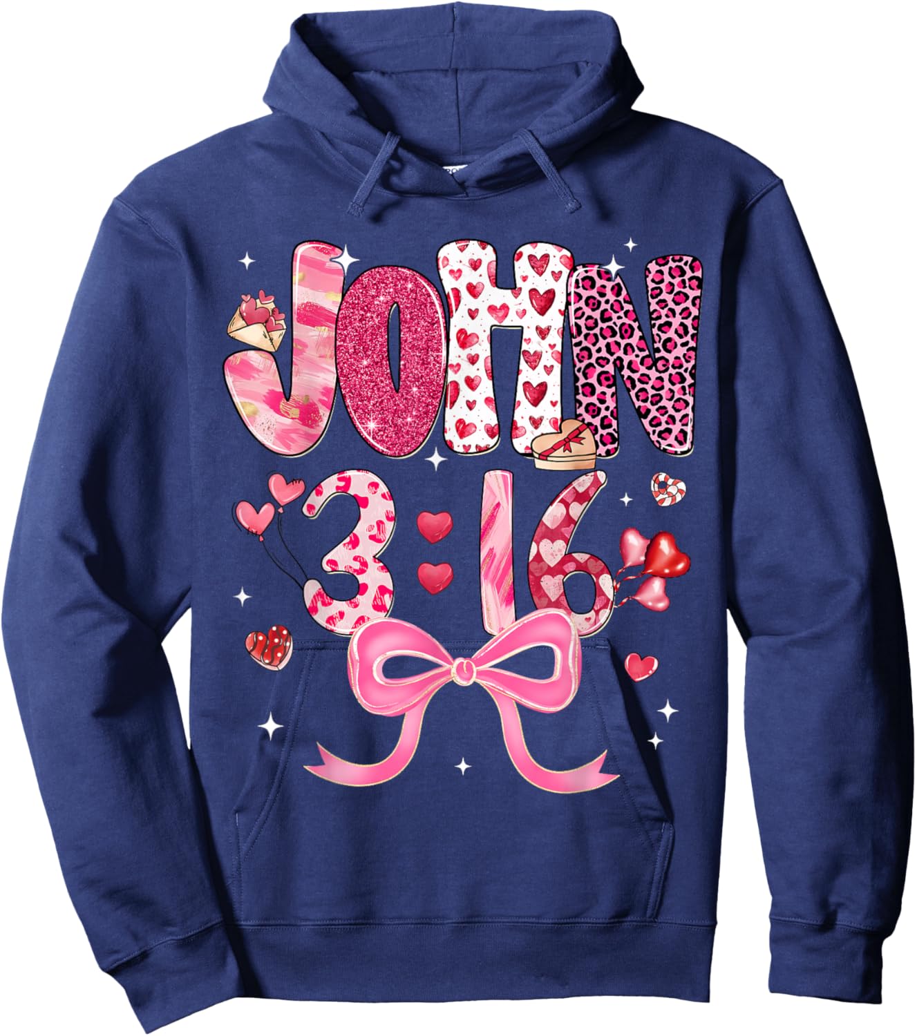 Valentine John 3:16 Coquette Bow Christian Girl Women Kid Hoodie - Hoodie | Navy