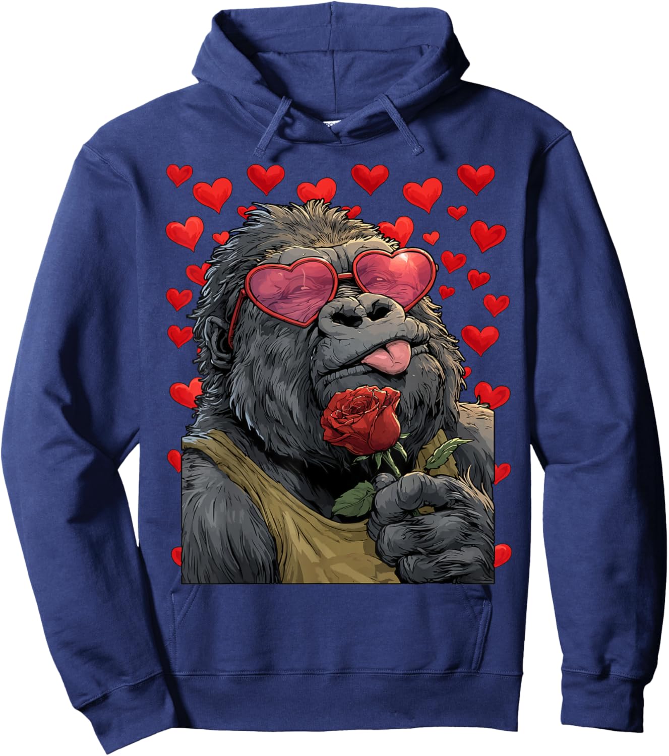 Cute Gorilla with Heart Glasses Rose Valentine's Day Animal Hoodie - Hoodie | Navy