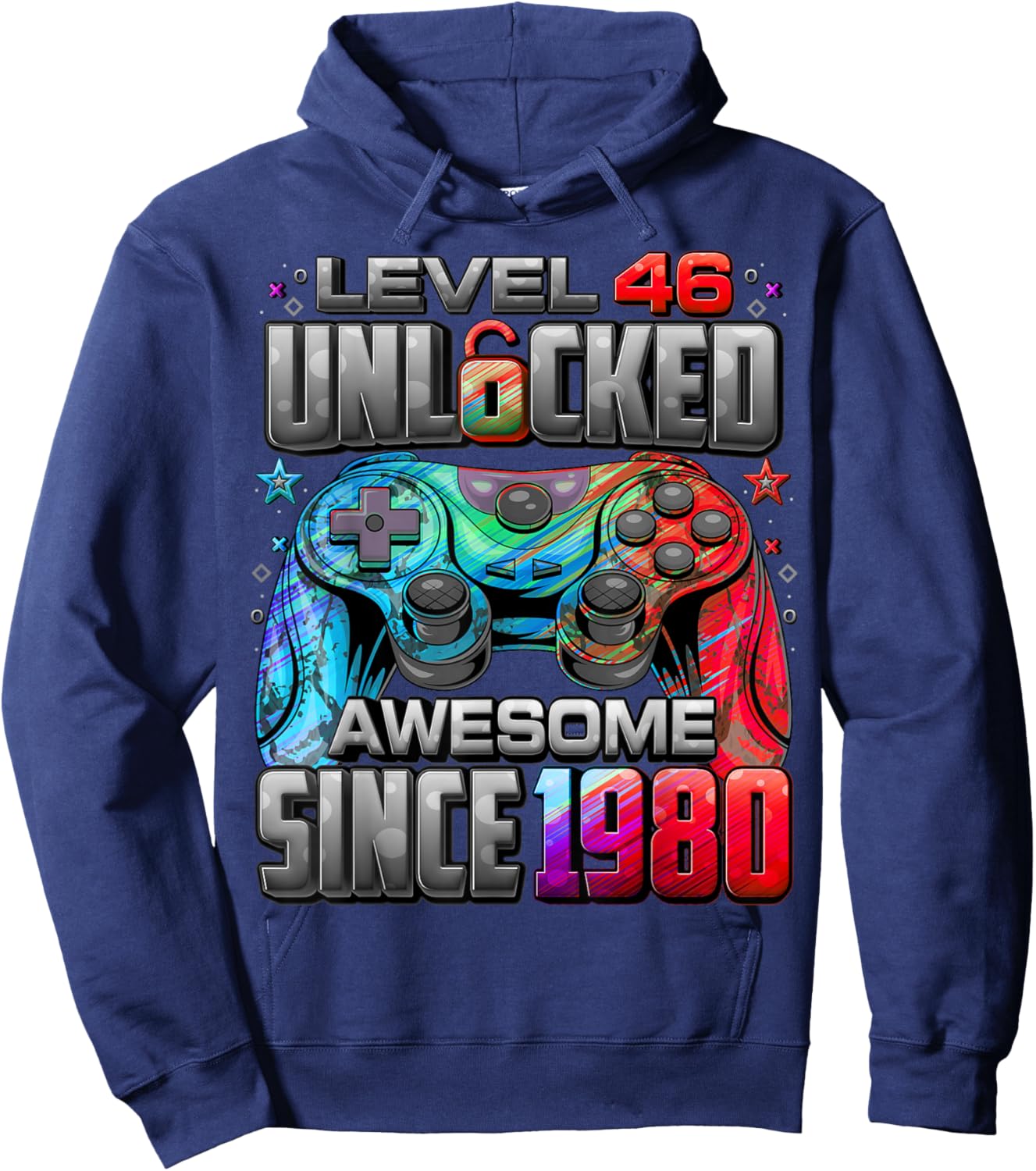 Level 46 Unlocked Awesome Since 1980 46th Birthday Gaming Hoodie - Hoodie | Navy