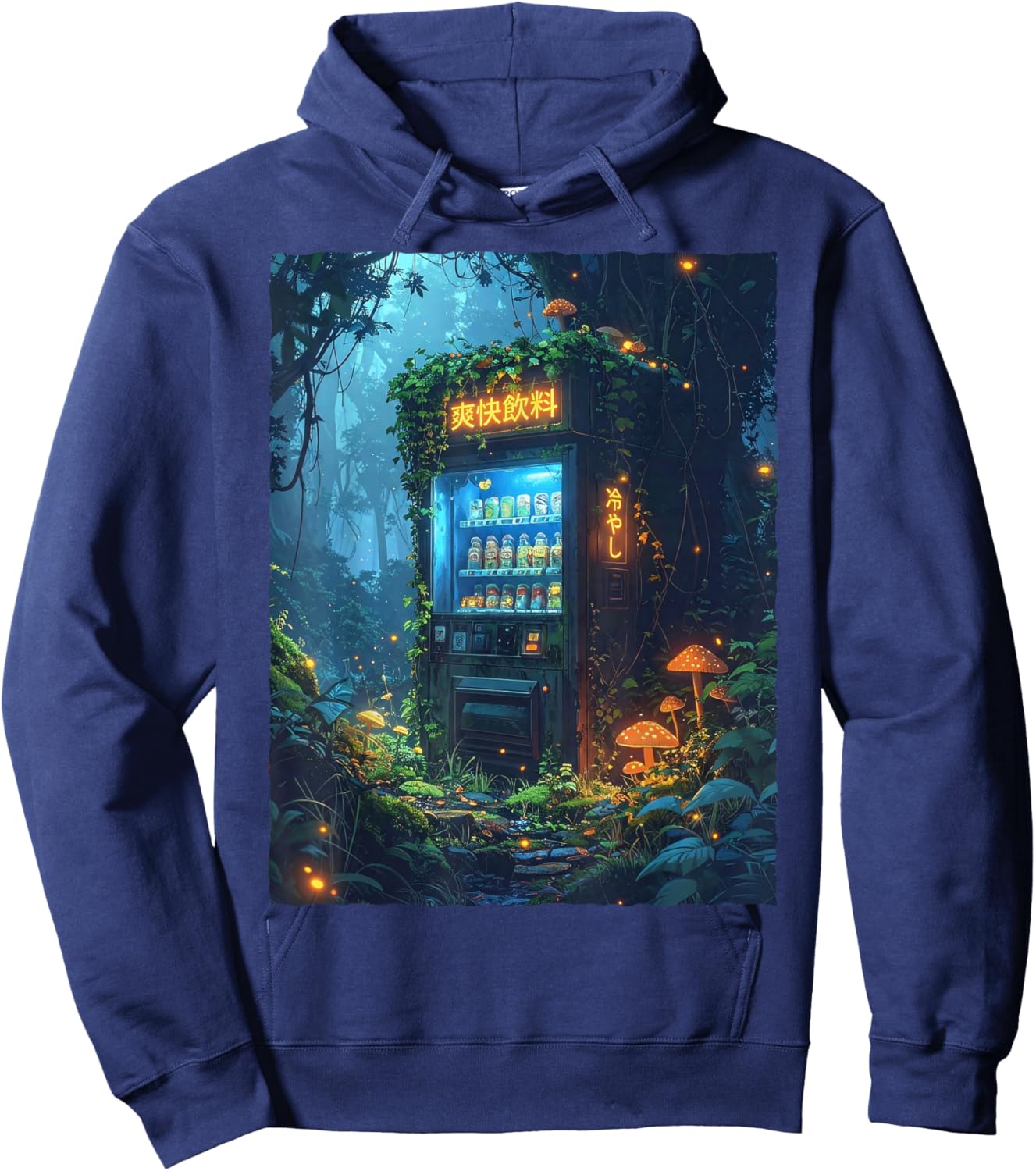 Japanese Vending Machine Forest Mushroom Anime Aesthetic 90s Hoodie - Hoodie | Navy