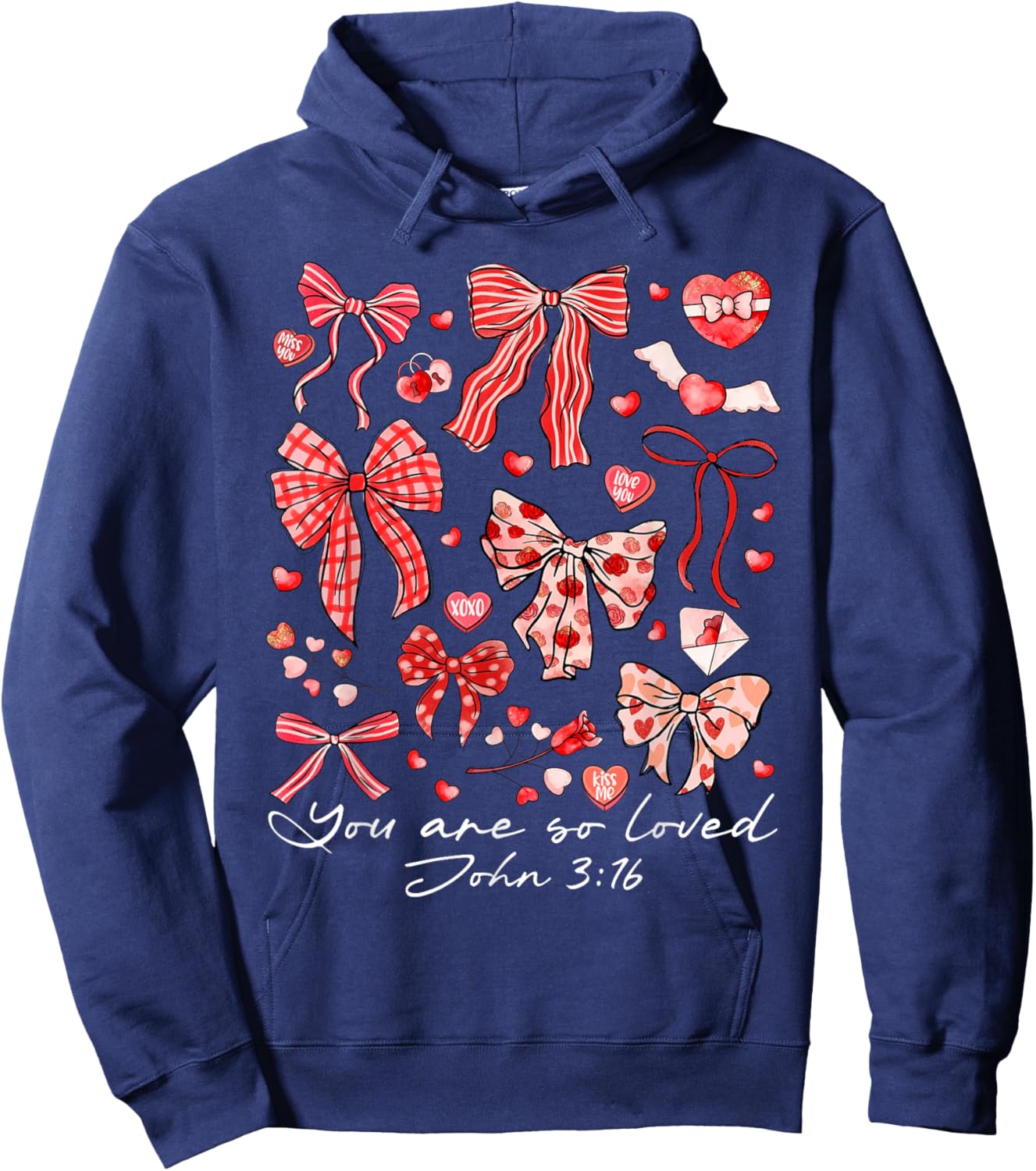 You are So Loved John 3:16 Christian Coquette Pink Bow Hoodie - Hoodie | Navy