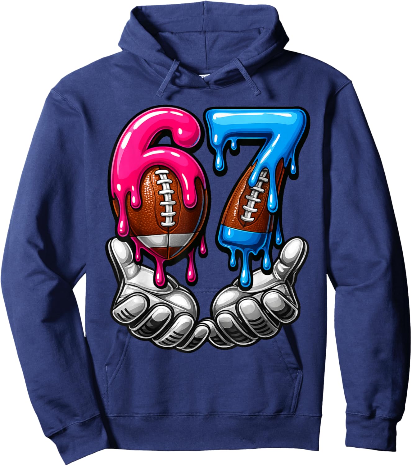 Football Six Seven Drip 67 Meme Funny 6-7 Football American Hoodie - Hoodie | Navy