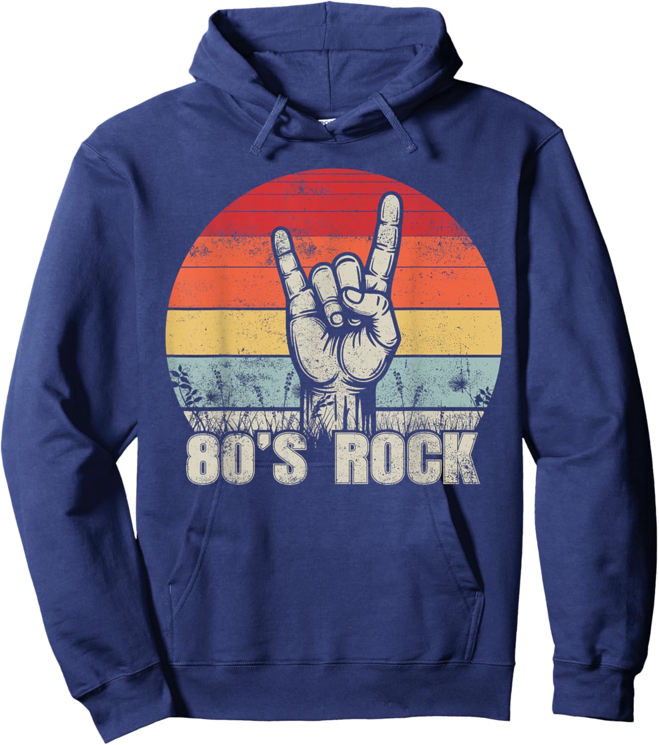 80's Rock Retro Outfit Hand Sign Vintage Style 1980s Party Hoodie - Hoodie | Navy