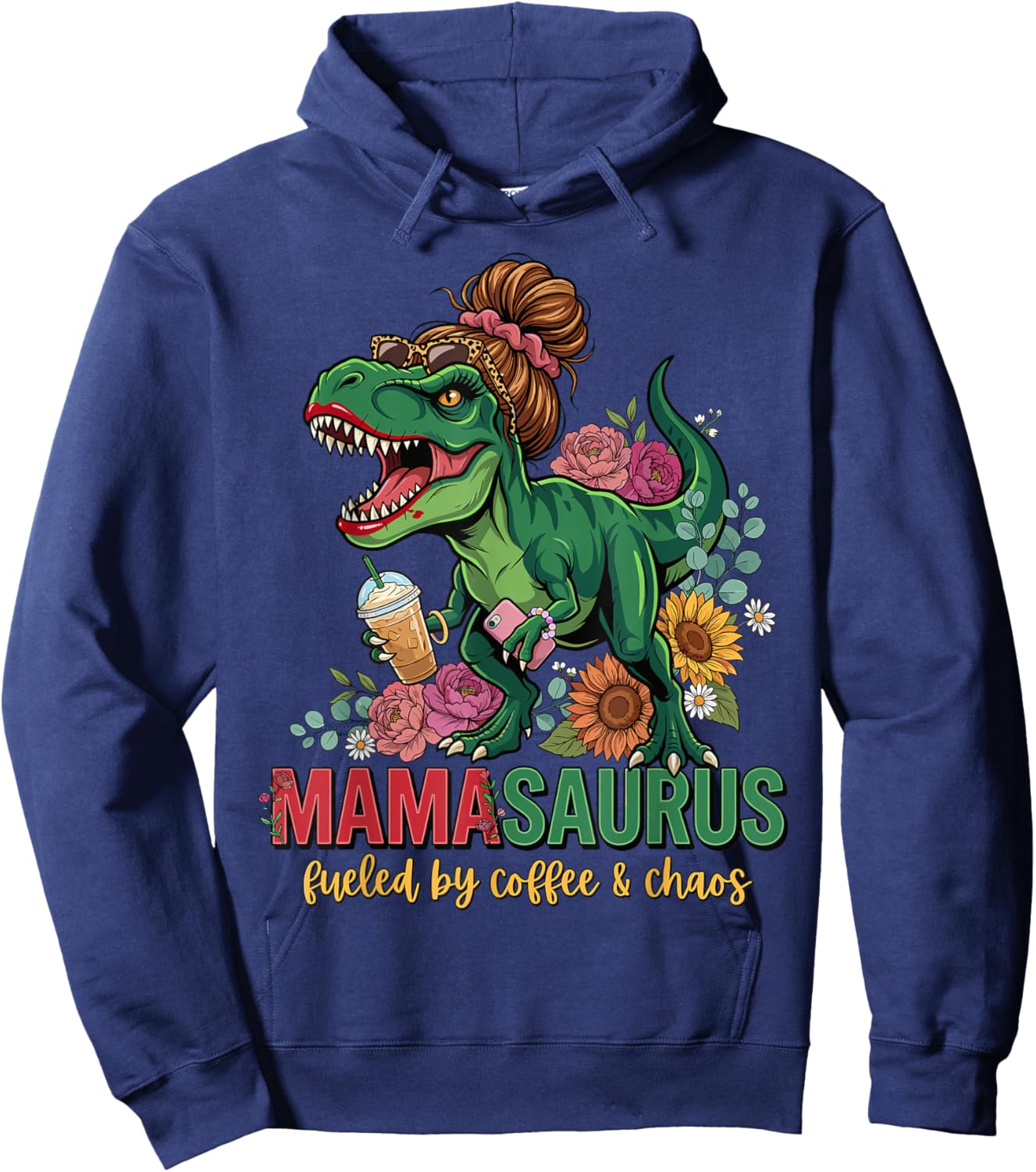 Funny Mom Dinosaur T-Rex Mothers Day Mommy Mamasaurus Hoodie - Hoodie | Navy
