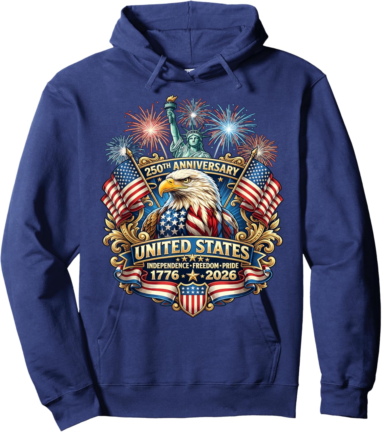 250 Anniversary USA Patriotic Eagle 250th 4th of July 2026 Hoodie - Hoodie | Navy