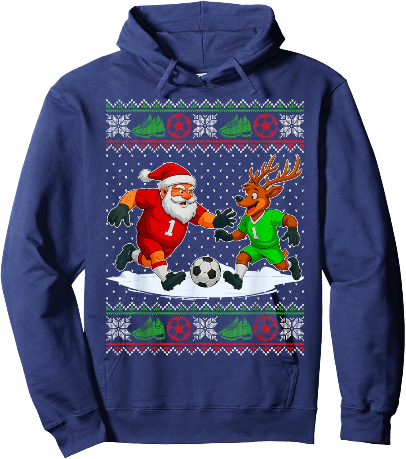 Reindeers Playing Soccer Ugly Christmas Sweater Xmas Boys Hoodie - Hoodie | Navy