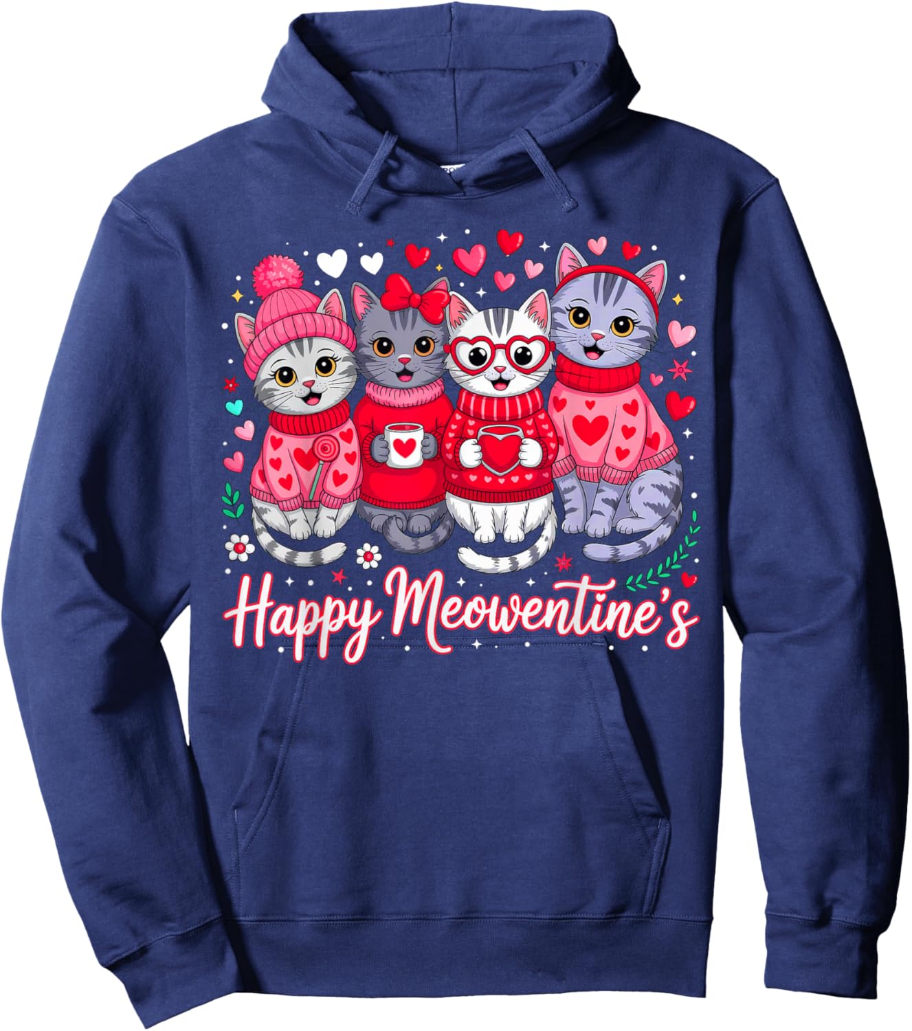 Happy Meowentines, Valentine Cat Lovers Hoodie - Hoodie | Navy