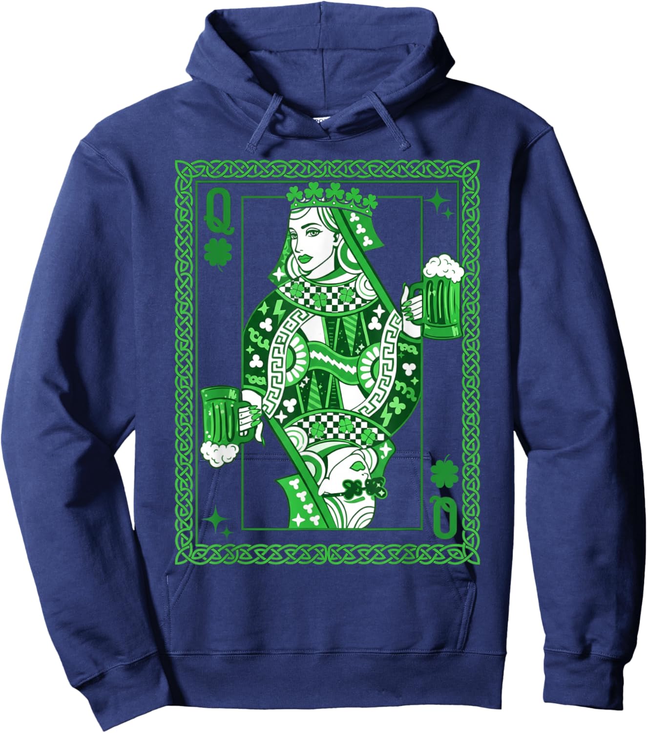 St Patrick’s Day Shamrock Queen Card Irish Beer Playing Card Hoodie - Hoodie | Navy