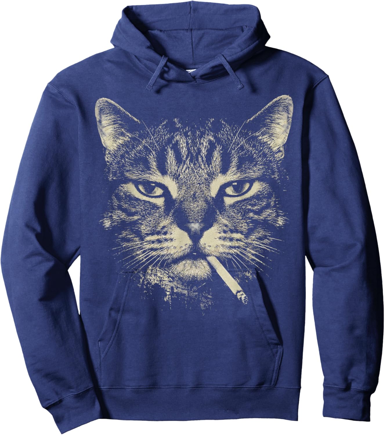 Funny Tabby Cat Smoking Cigarette Meme Vintage 90s Grunge Hoodie - Hoodie | Navy