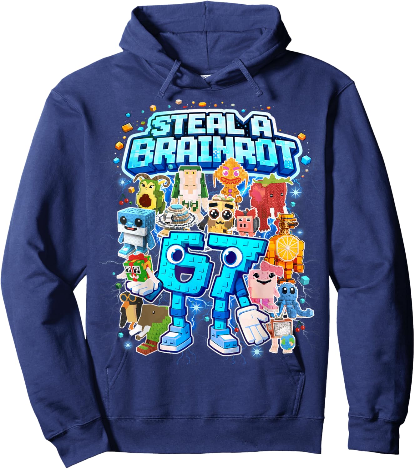 Six Seven 67 Steal a Brainrot Meme Funny Gifts for Kids Boys Hoodie - Hoodie | Navy