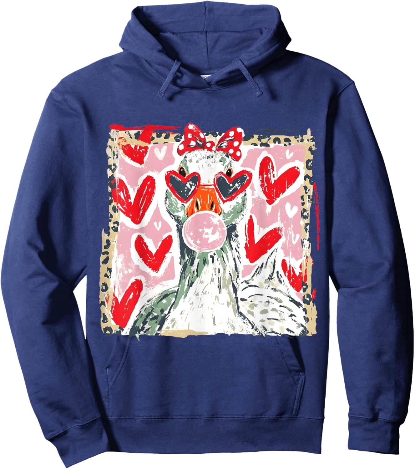 Leopard Valentine's Day Goose Cute Goose Lover Love Quote Hoodie - Hoodie | Navy