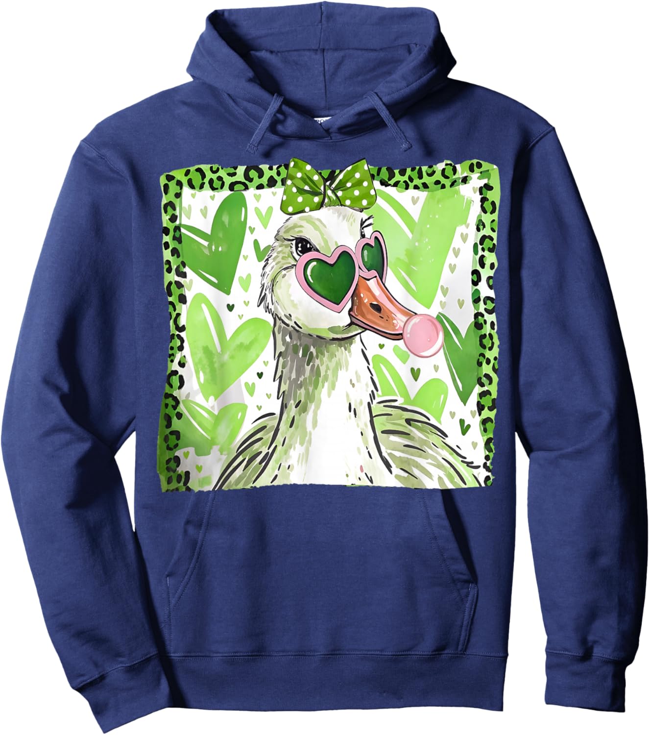 St Patrick’s Day Lucky Goose Bubble Gum Leopard Shamrock Hoodie - Hoodie | Navy