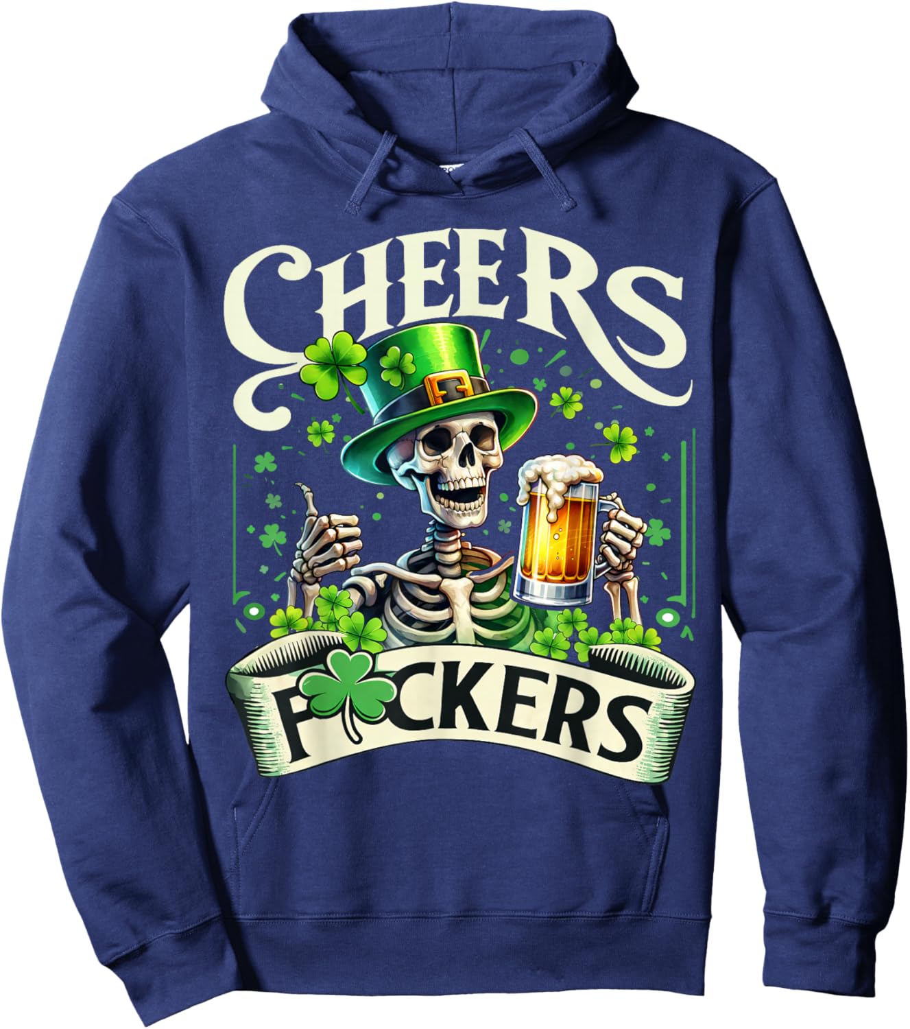 St Patrick's Day Funny Beer Drinking Skull Women Hoodie - Hoodie | Navy