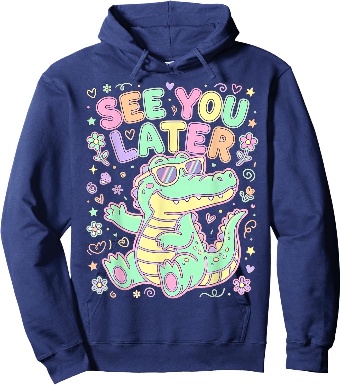 See You Later Cute Pastel Alligator Sunglasses Men Women Kid Hoodie - Hoodie | Navy