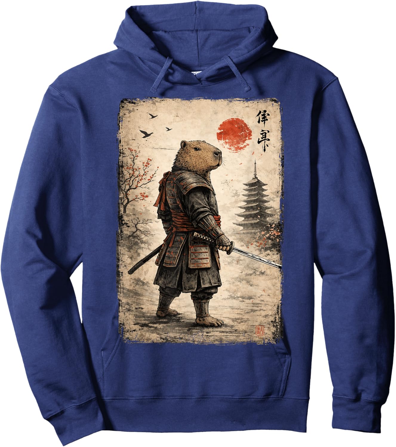 Samurai Capybara Funny Capybara Vintage Graphic Ukiyo-e Art Hoodie - Hoodie | Navy