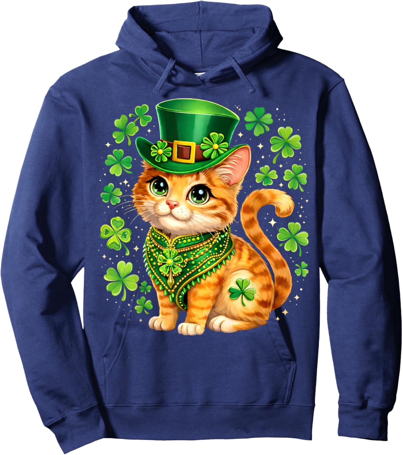 St Patricks Day Cat Leprechaun Hat Shamrock Saint Pattys Day Hoodie - Hoodie | Navy