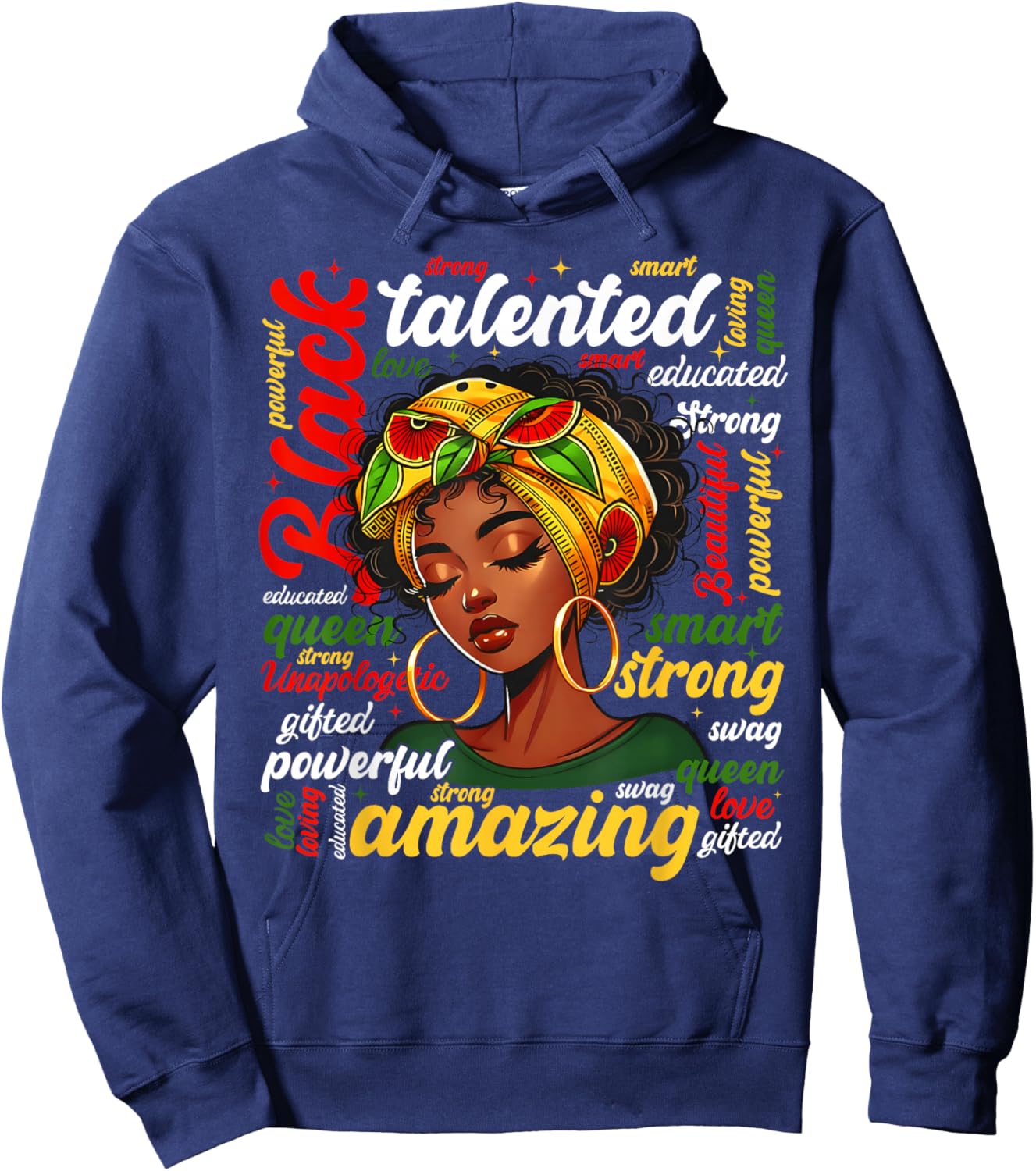 Black Queen Lady African American Melanin Girl Women Kid Hoodie - Hoodie | Navy