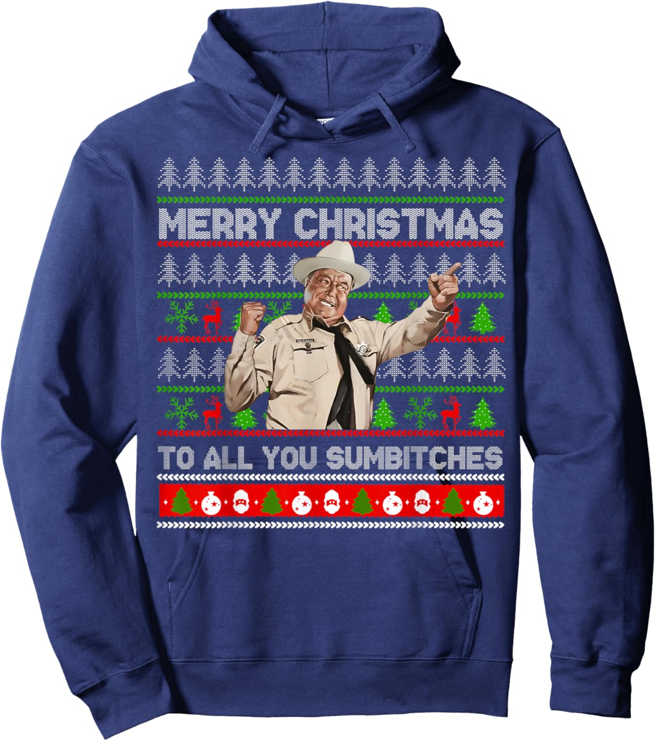 Merry Christmas to All You Sumbitches Ugly Sweater Retro Hoodie - Hoodie | Navy