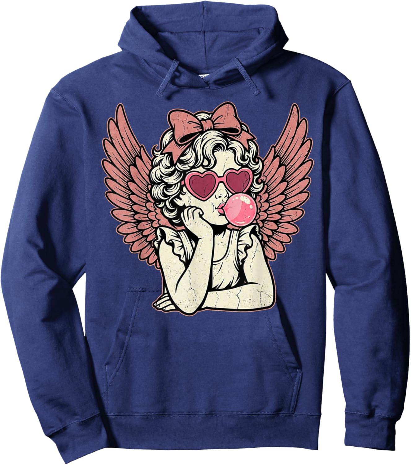 Retro Cupid Valentine Day Cute Vintage Cupid Blowing Bubble Hoodie - Hoodie | Navy