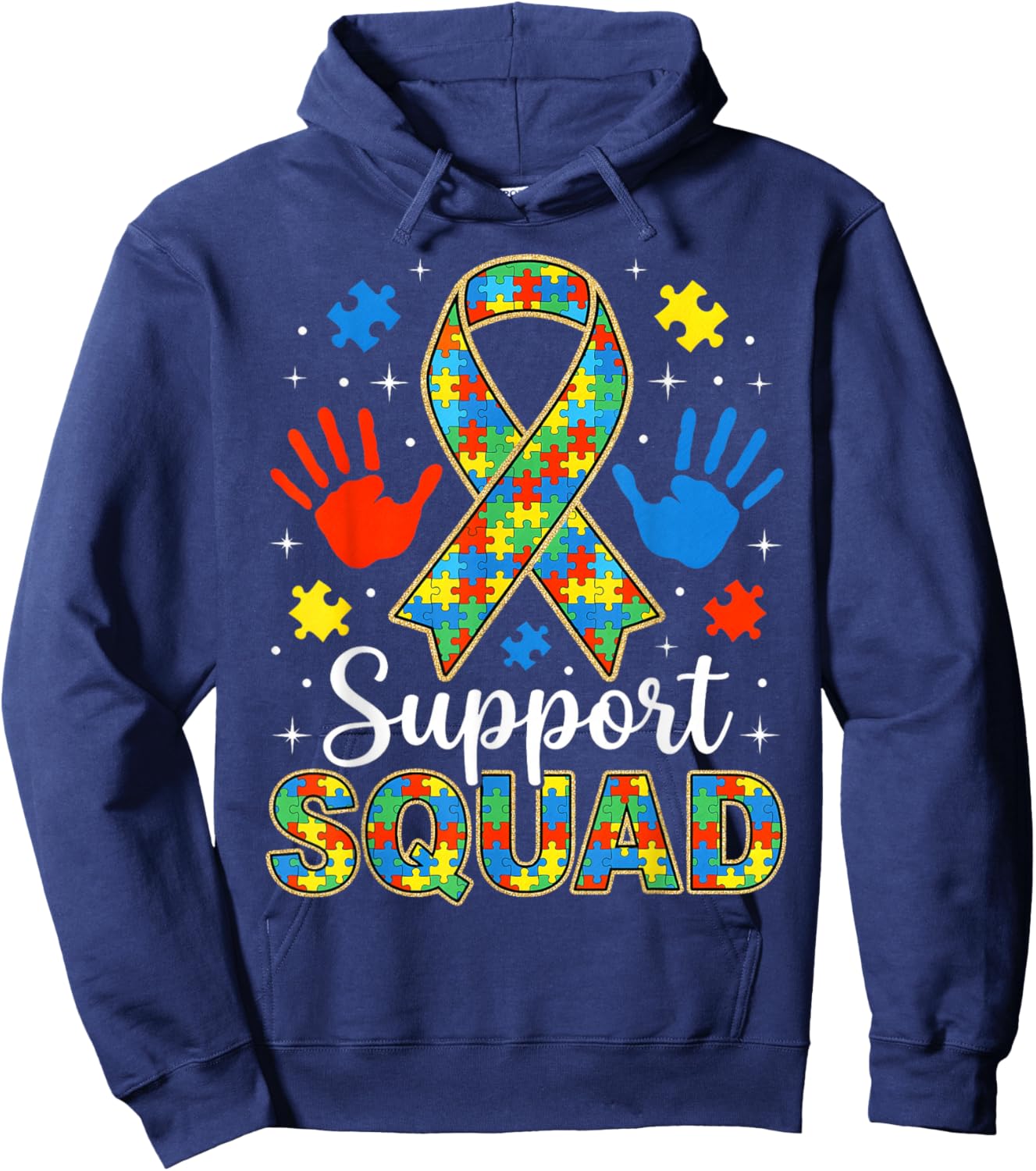 Autism Awareness Puzzle Ribbon Autism Support Squad Family Hoodie - Hoodie | Navy